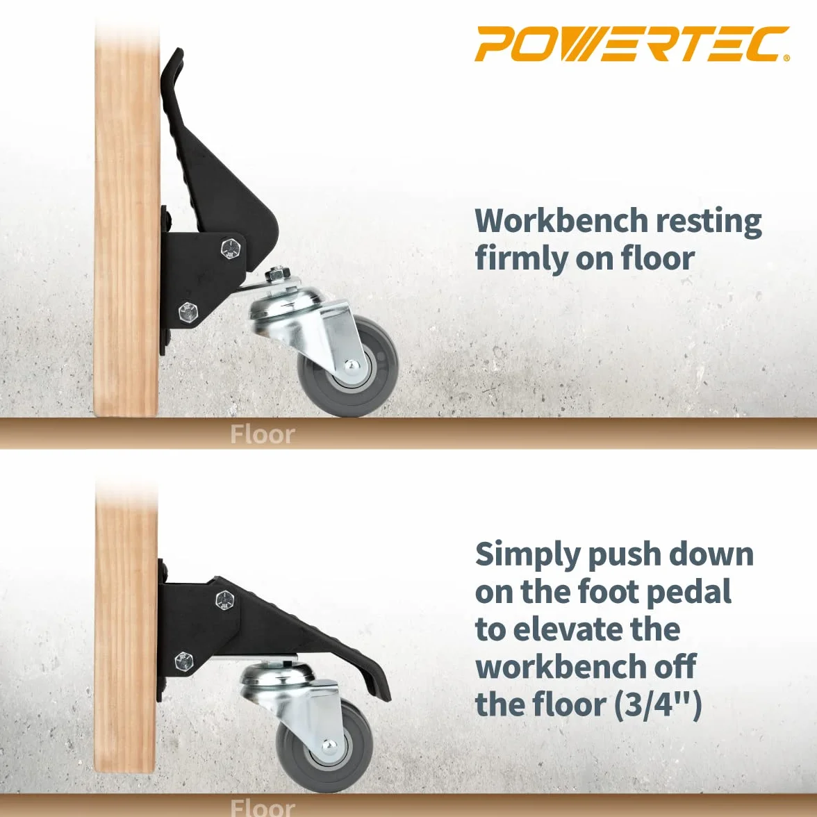 POWERTEC 17002 - Set di 4 rotelle per banco da lavoro, con piastre a sgancio rapido, colore: Nero