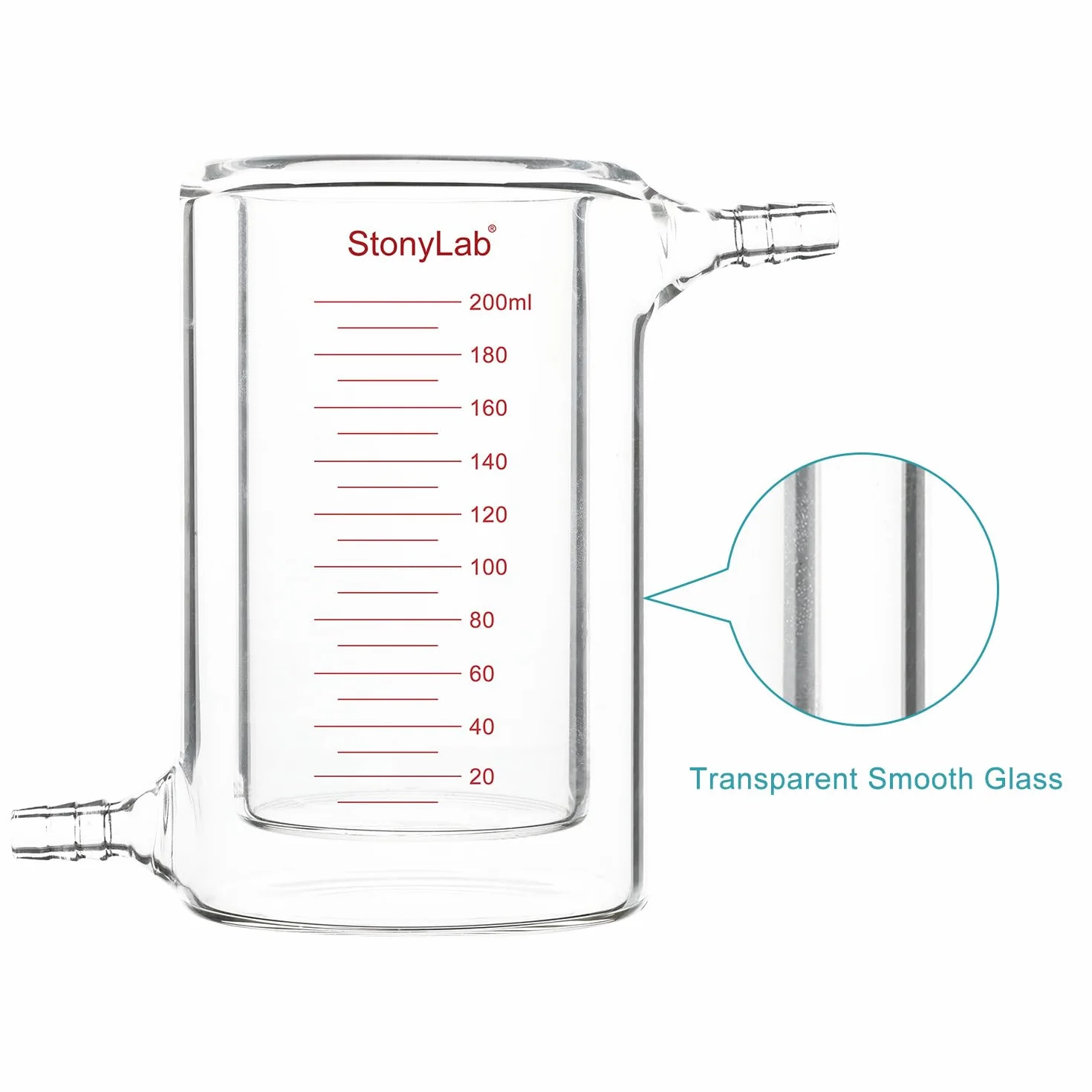 stonylab Becher a Doppia Parete in Vetro, 200 ml, Borosilicato Graduato, Fondo Piatto, Doppio Strato per Reazioni da Laboratorio