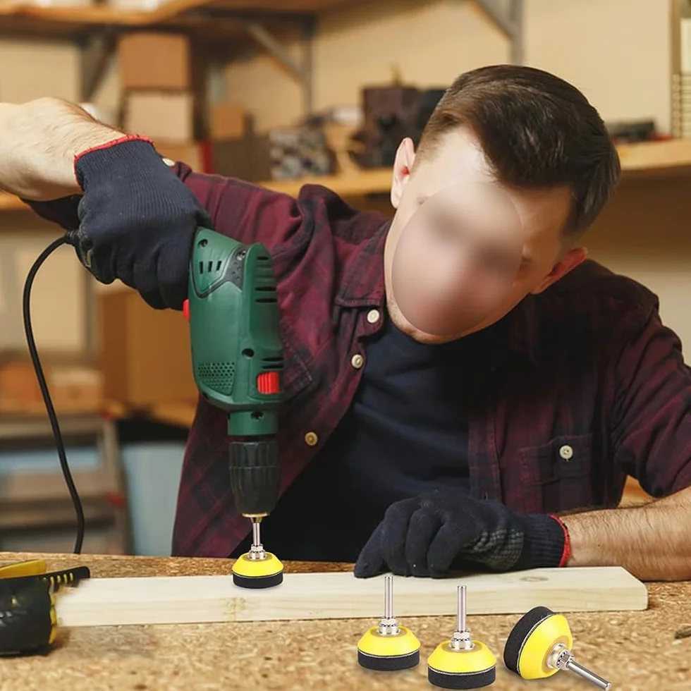 Cuscinetto per disco abrasivo da 4 pezzi Gancio posteriore morbido e cuscinetto ad anello per disco abrasivo da 50 mm Attacco per trapano con gambo da 1/4" Cuscino in strato di schiuma