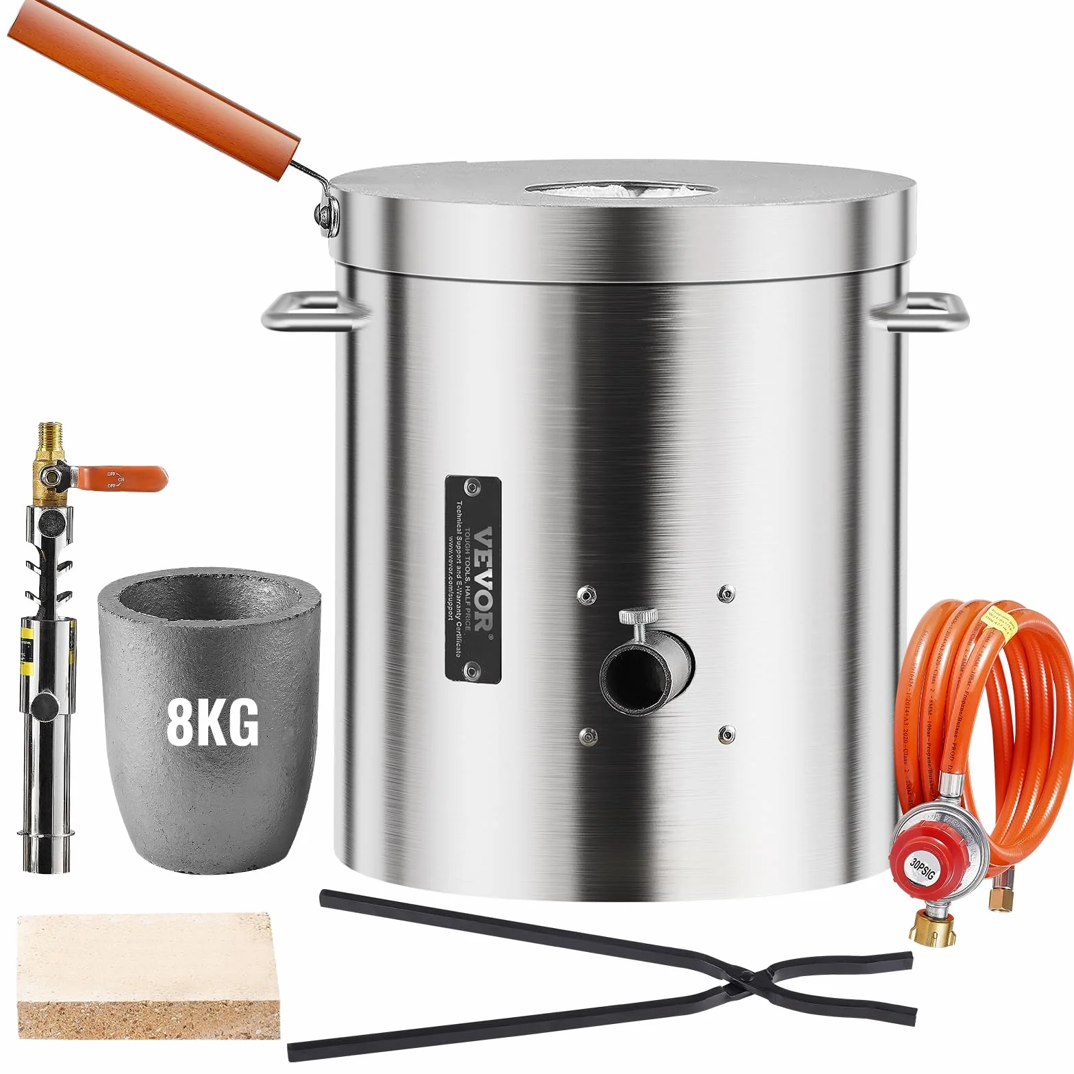 VEVOR Kit di Forno Fusorio a Gas Propano Capienza 8kg Temperatura Massima 1370℃ Corpo di Forno in Acciaio Inox per Metalli Fabbri Raffinerie, Kit di Forno di Fusione con Bruciatore a Propano