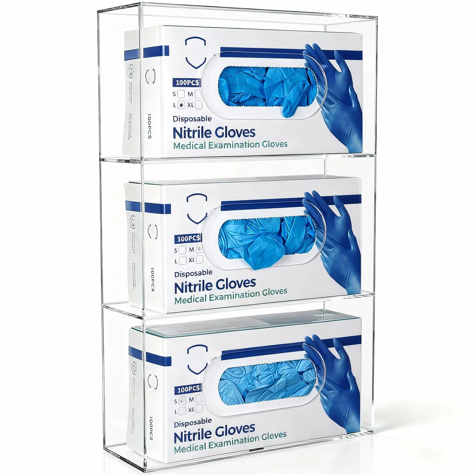 Supporto da parete per guanti monouso (per 3 scatole), in acrilico, per guanti usa e getta in vinile, lattice, nitrile, trasparente