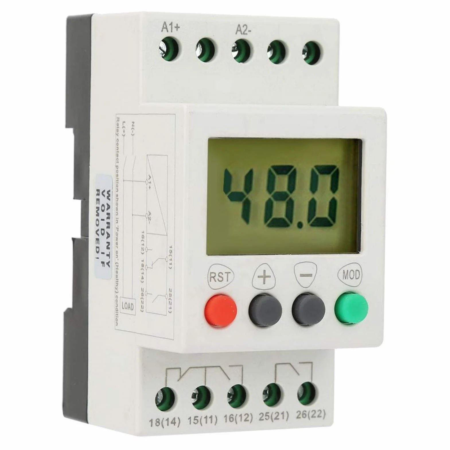 Relè di Protezione SVR1000, Sovratensione Sottotensione, AC/DC 20V-80V, Monofase, Display LCD, Installazione Guida DIN 35mm, 6A 250V