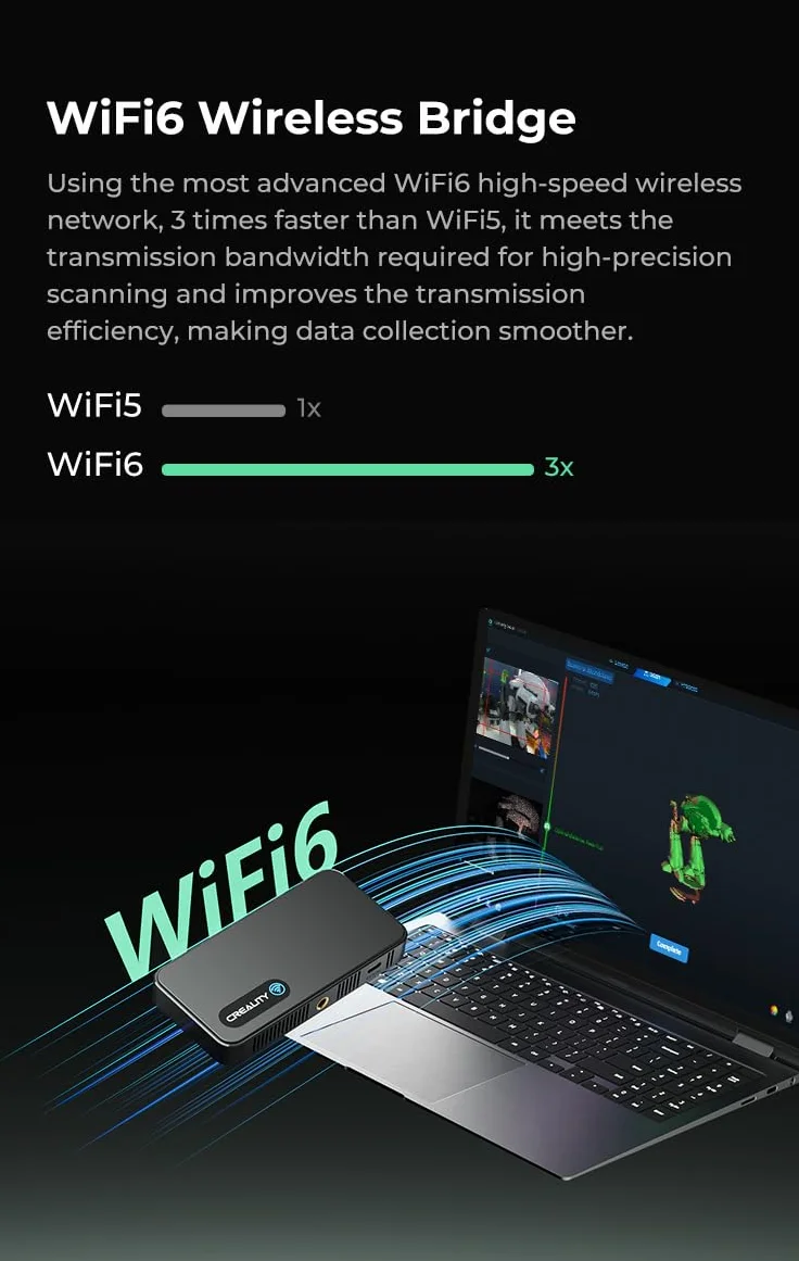 Creality CR Scan Ferret Pro 3D Scanner, precisione 0,1 mm, anti-shake, scanner portatile 3D WiFi6 per IOS/Android Phone PC Win 10/11, scansione a colori a 24 bit