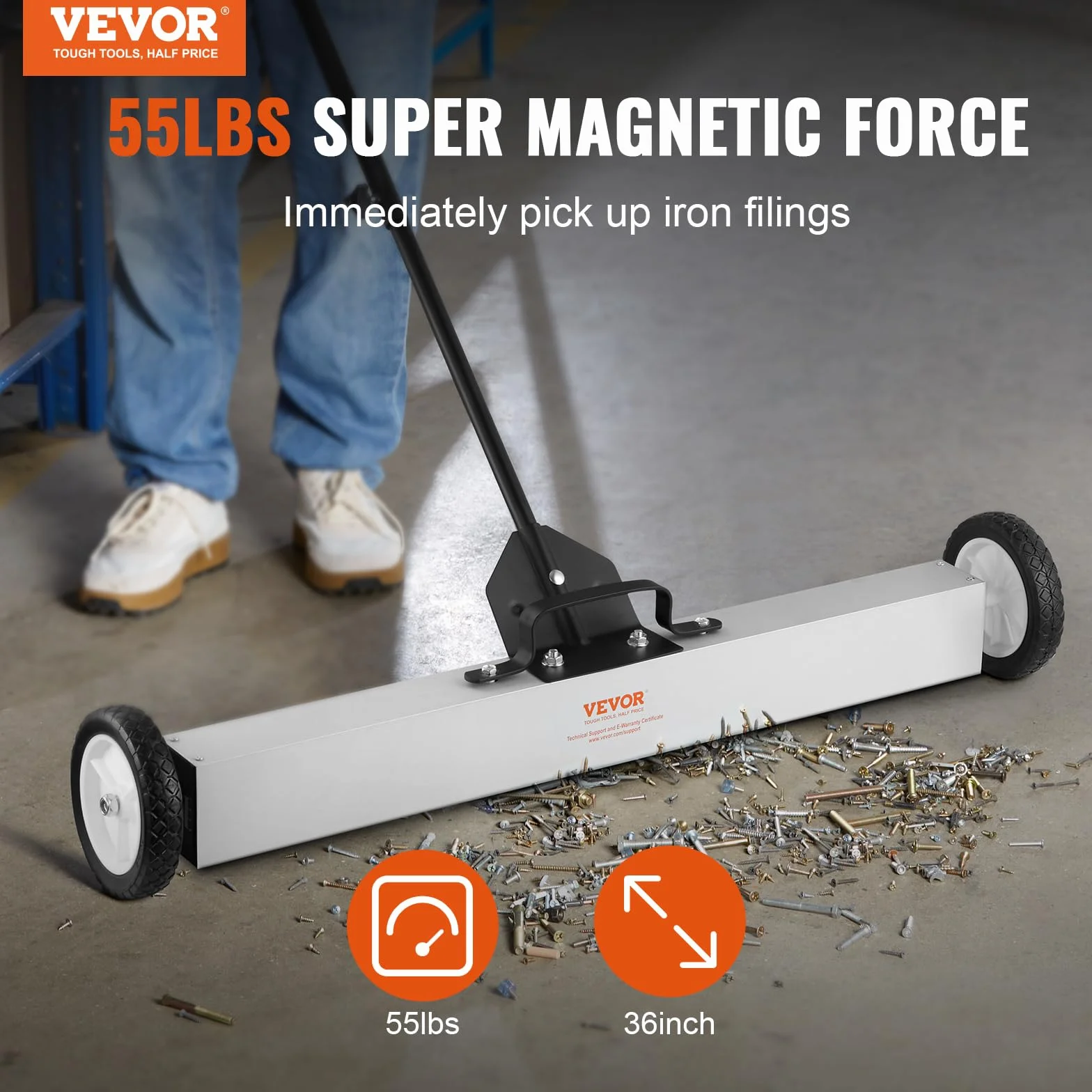 VEVOR Spazzatrice Magnetica Asta Telescopica 77-113cm per Pavimenti Raccoglitore per Piccole Parti Metalliche Forza Magnetica Max. 24,9kg, Scopa Magnetica con Ruote di Raccolta per Chiodi Viti Metalli