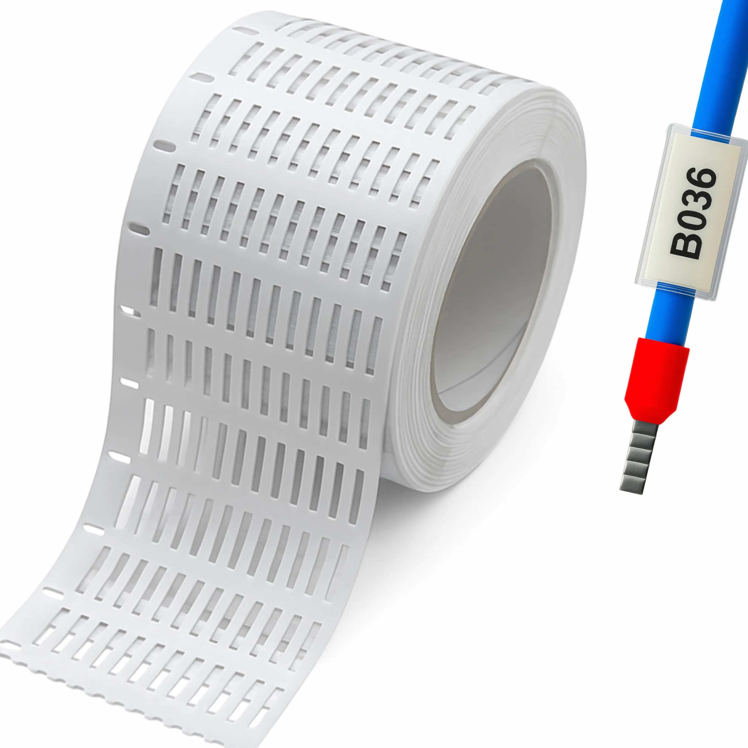 Rotolo FLAT Targhette Segnacavo 4x15 12552 tessere • PVC 0,4 mm • Per Tubetti da 0,5 mm • Compatibile con cod. 44092B Cembre • Bianco