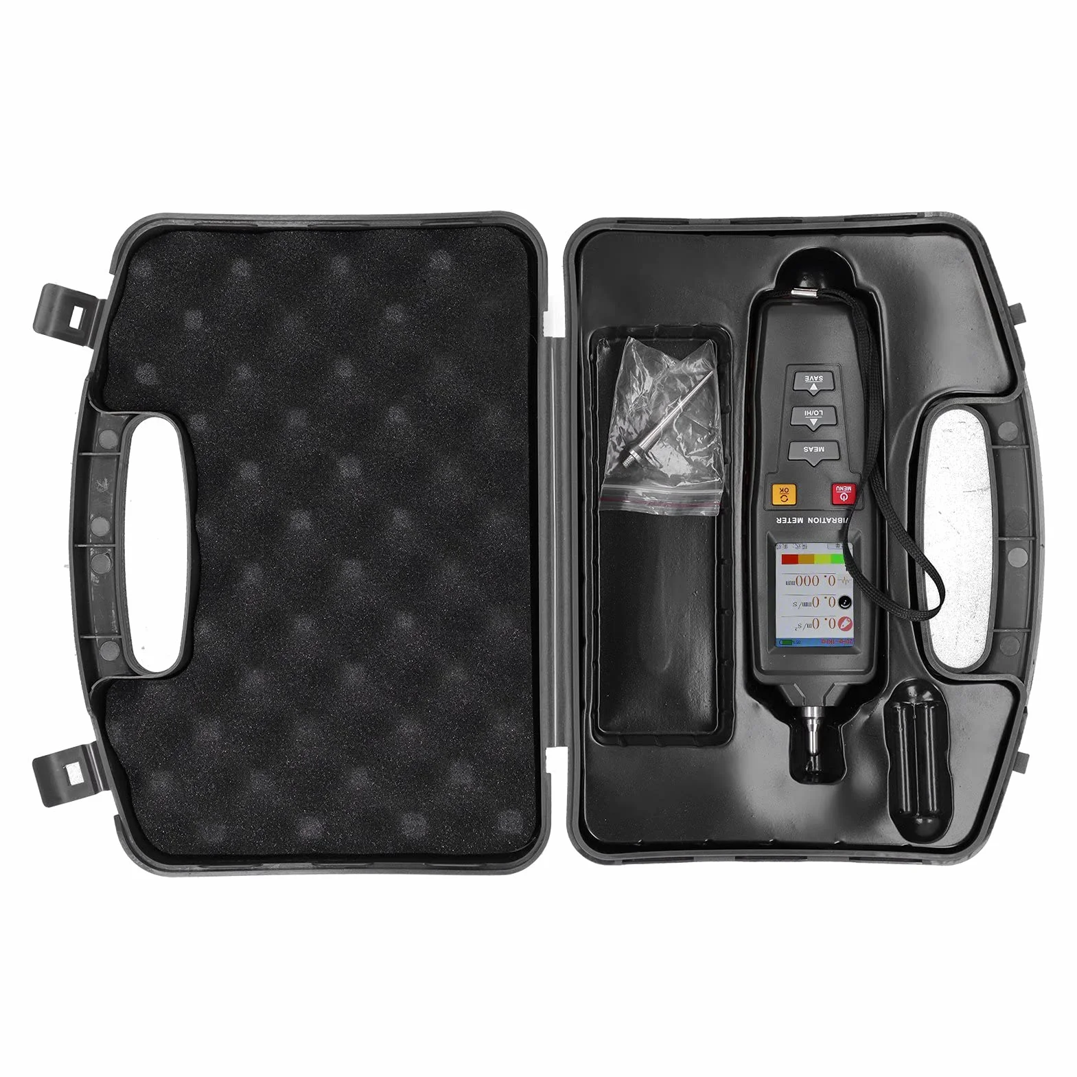 Tester per Misuratore di Vibrazioni Analizzatore di Vibrazioni Digitale Display LCD Ribaltabile Funzione di Illuminazione Portatile Apparecchiatura di Prova WT63B per Misurare Spostamento, velocità e
