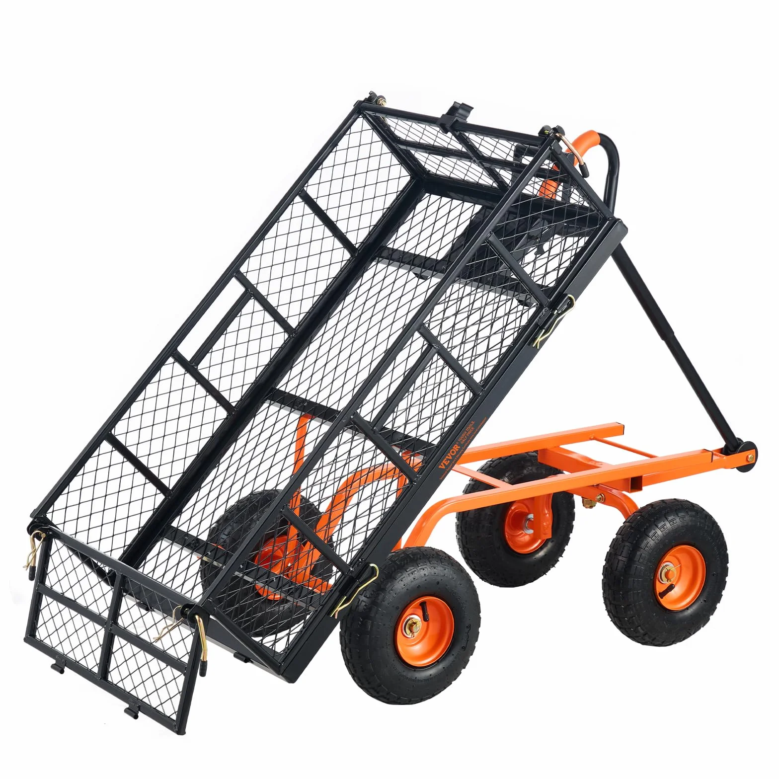 VEVOR Carrello Ribaltabile in Metallo, Carrello Ribaltabile Giardino Telaio Facile Montare, Carriola Utilitaria, Pneumatici 254 mm Carro Ribaltabile Maniglia Convertibile 2 in 1, Capacità 181,4 kg