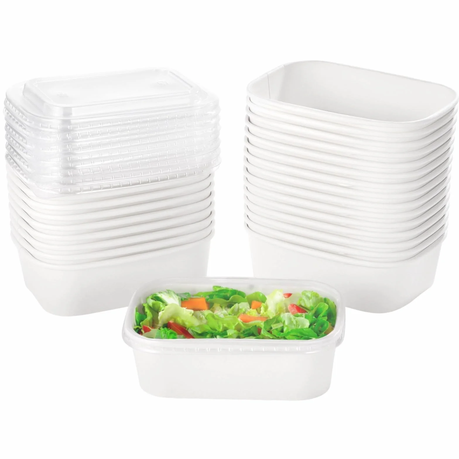 25 ciotole usa e getta in carta kraft con coperchio, 623,7 g, a prova di olio e a prova di perdite, contenitori da asporto per zuppe, snack, sushi, pasti caldi e freddi, adatti al microonde