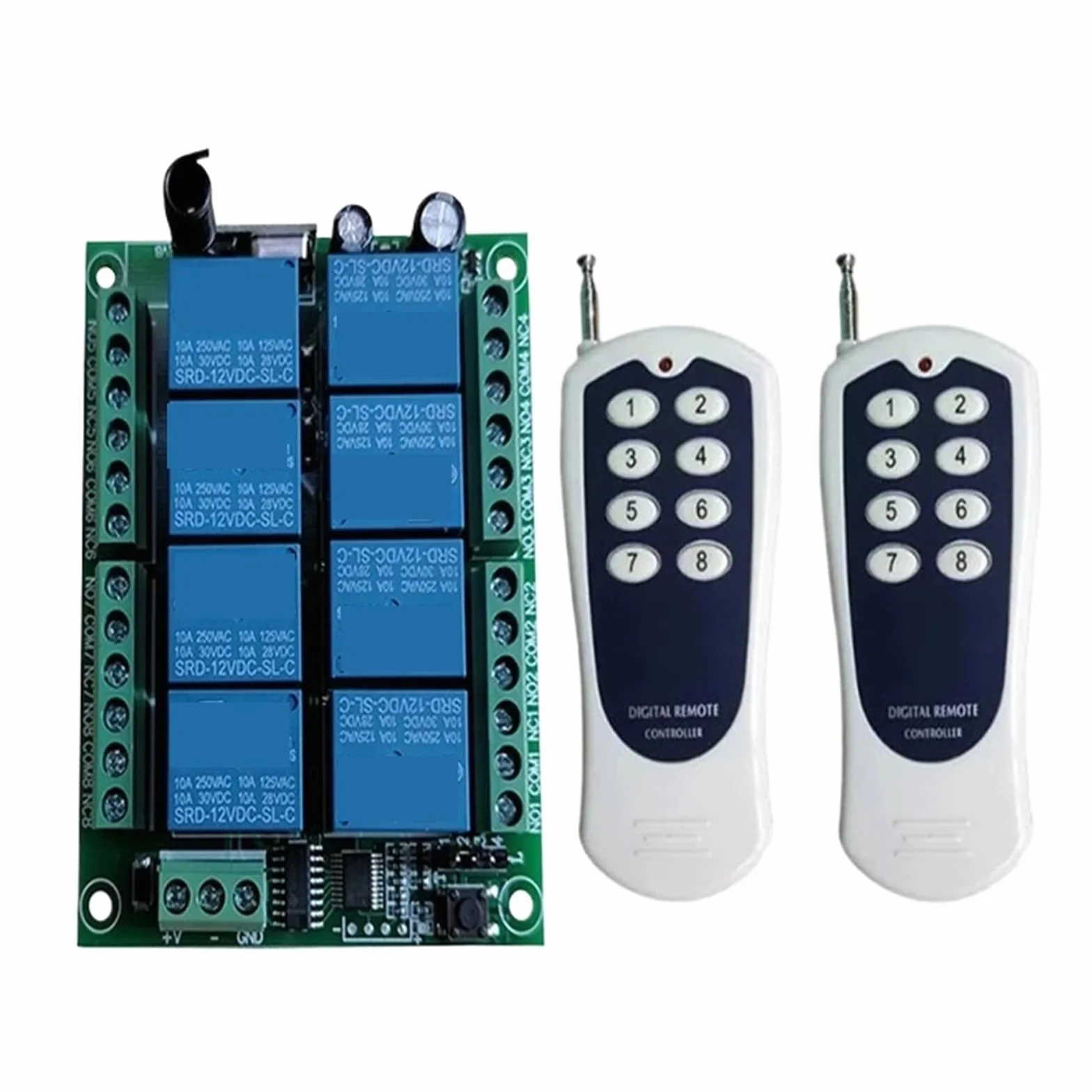 Interruttore Luce LED Con Telecomando Wireless A 8 Canali, DC 12V 24V, Uscita Relè 10A, Trasmettitore E Ricevitore RF Radio Segnale Stabile Controllo Preciso(DC12V-2)