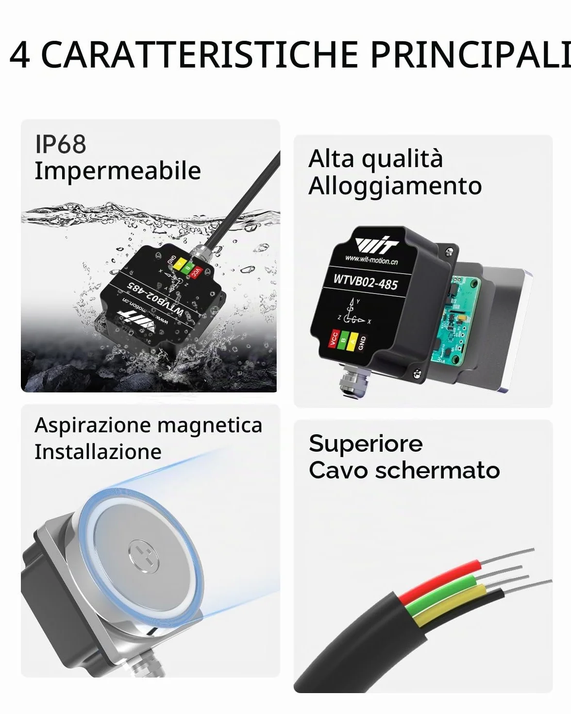 [Sensore di vibrazione Modbus RS485] Trasduttore impermeabile WTVB02-485 IP68, rilevatore di accelerazione di vibrazione a 3 assi (frequenza + spostamento + velocità), modulo di monitoraggio
