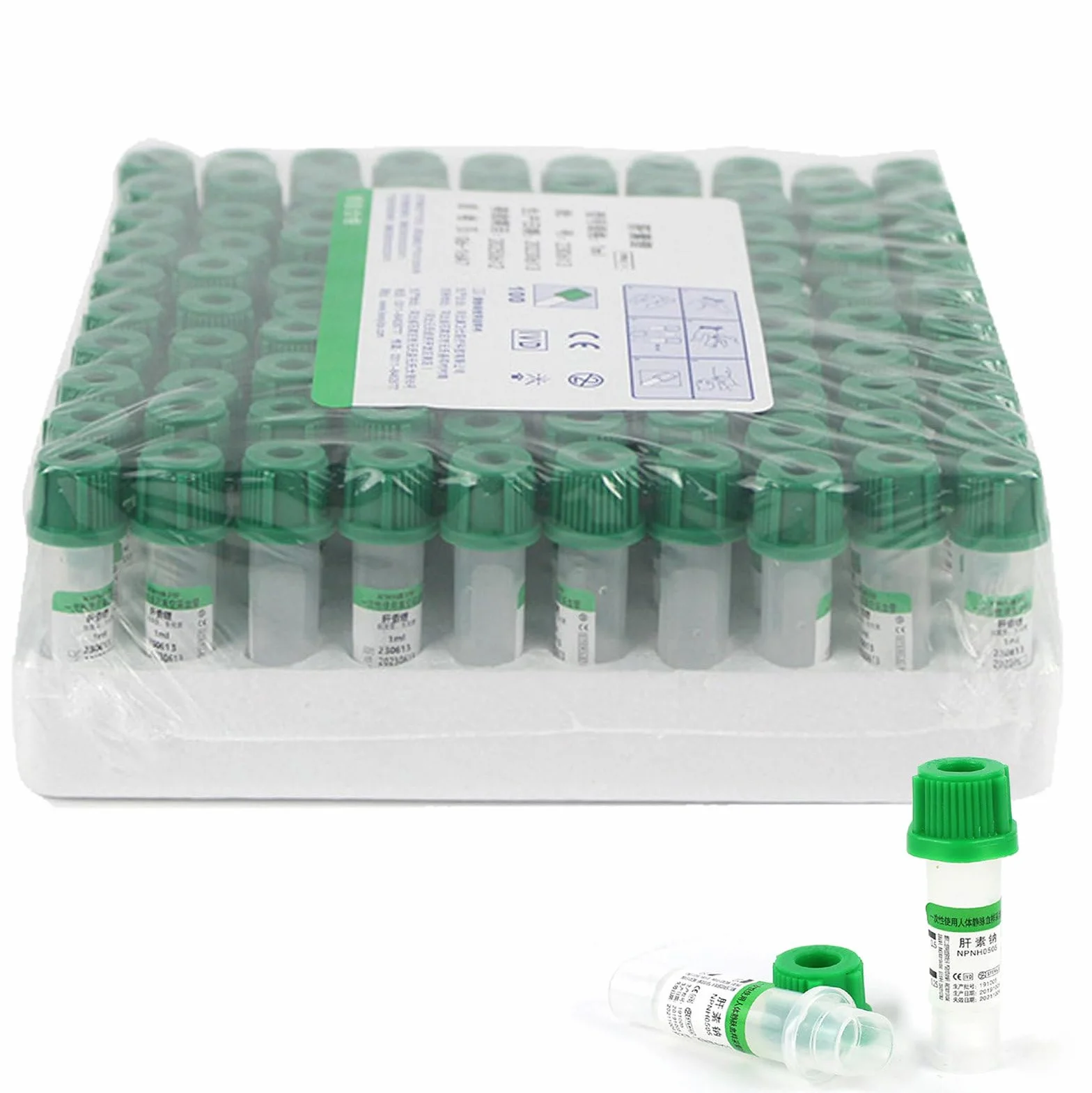 100 Provette per La Raccolta del Sangue sotto Vuoto (0,5ml/1ml), Provetta Verde con Eparina di Litio/Provetta Viola con Anticoagulante EDTA K2,Green-0.5ml