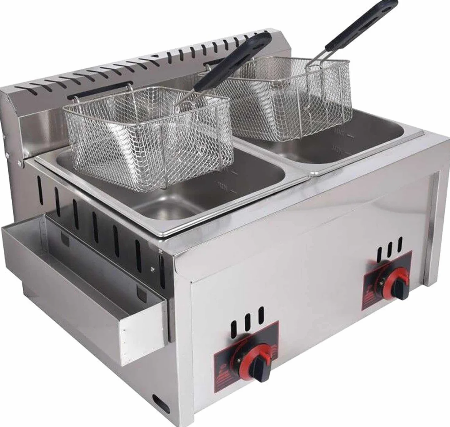 Friggitrice a gas commerciale con 2 cesti – 10 l x 2 grande capacità, controllo preciso della temperatura per patatine fritte, pesce e altro ancora in qualità ristorante