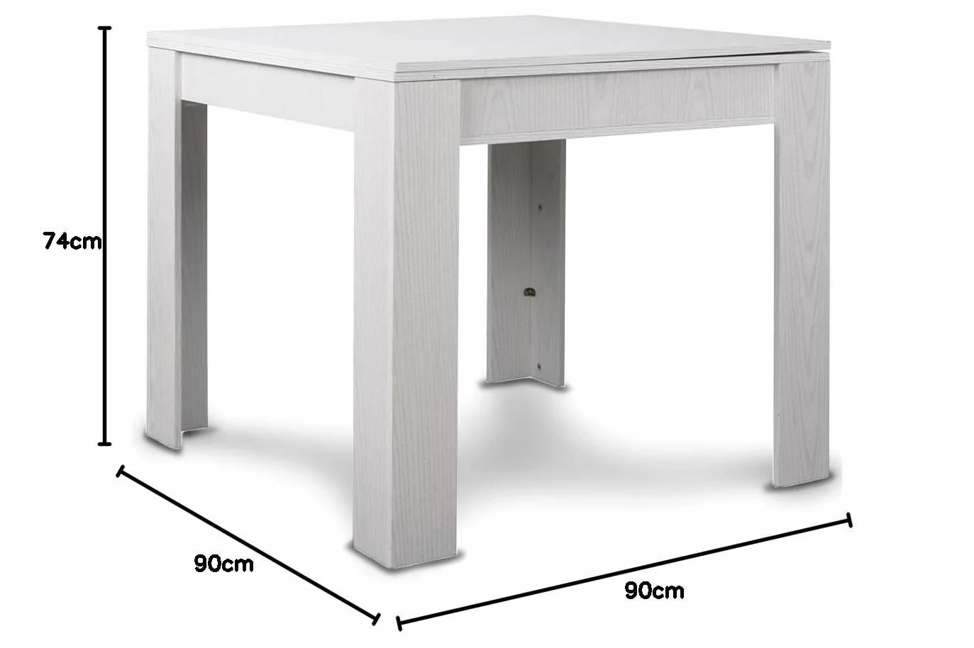 BAKAJI Tavolo Quadrato Allungabile 90x90 cm, Apertura a Libro, Design Moderno Ribaltabile, 4-8 Posti, Bianco Frassinato