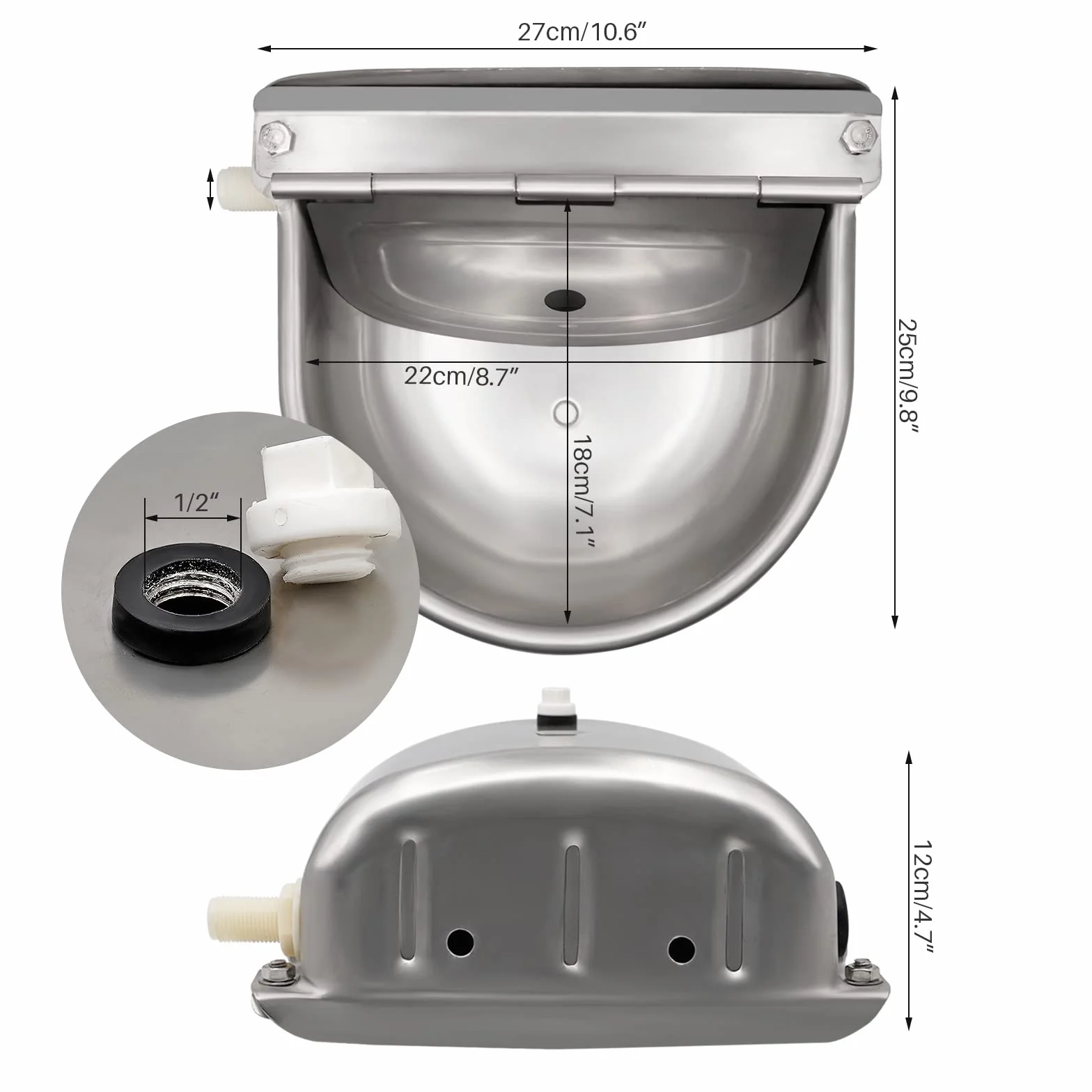 Abbeveratoio Automatico per Bovini In Acciaio Inossidabile con Valvola in Plastica ​da 1/2 Pollici, Abbeveratoio per Capra, Pecore, Cani e Cavalli