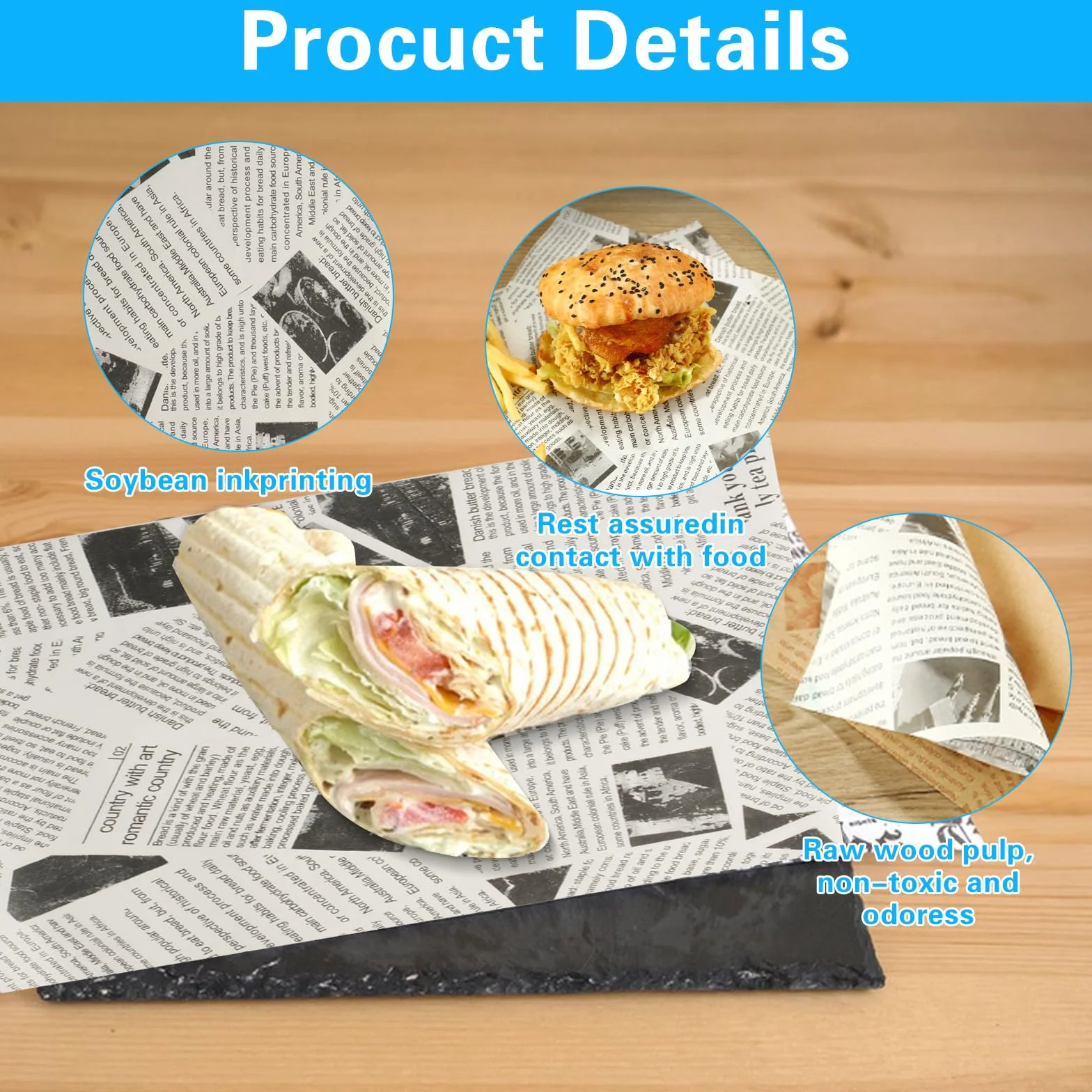 200 fogli di carta oleata (25 x 25 cm) – Involucri antiaderenti per hamburger, pane, pesce e patatine, panini e confezioni alimentari (200 pezzi) (bianco-200)
