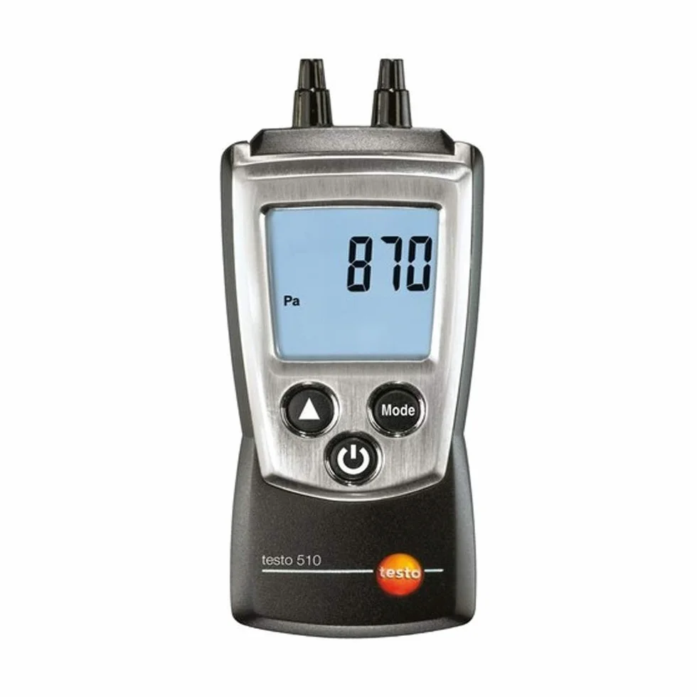 Indicatore di pressione differenziale (range: da 0 a 100 hPa) per HVAC, calibrazione sul campo con certificato di calibrazione di fabbrica Modello: Testo 510
