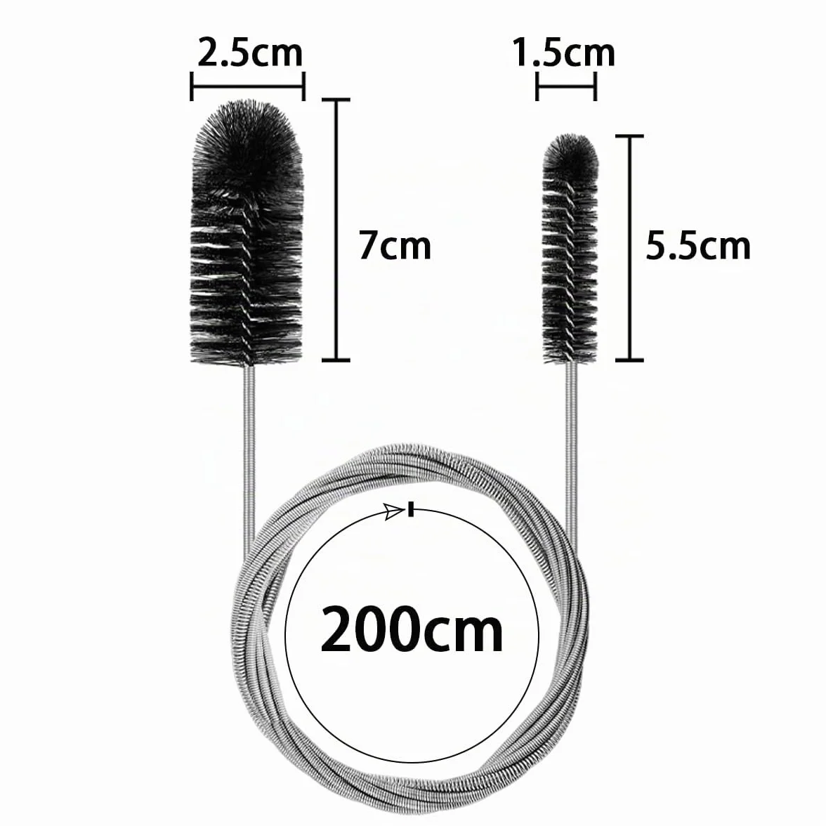 200cm Stura Tubi di Scarico Flessibili Pulisci Tubature Pulisci Tubi Scarico Spazzola Pulizia Scovolino Doppio per Cucine Vasche Bagno Servizi Igienici Fognature lavandino Nero