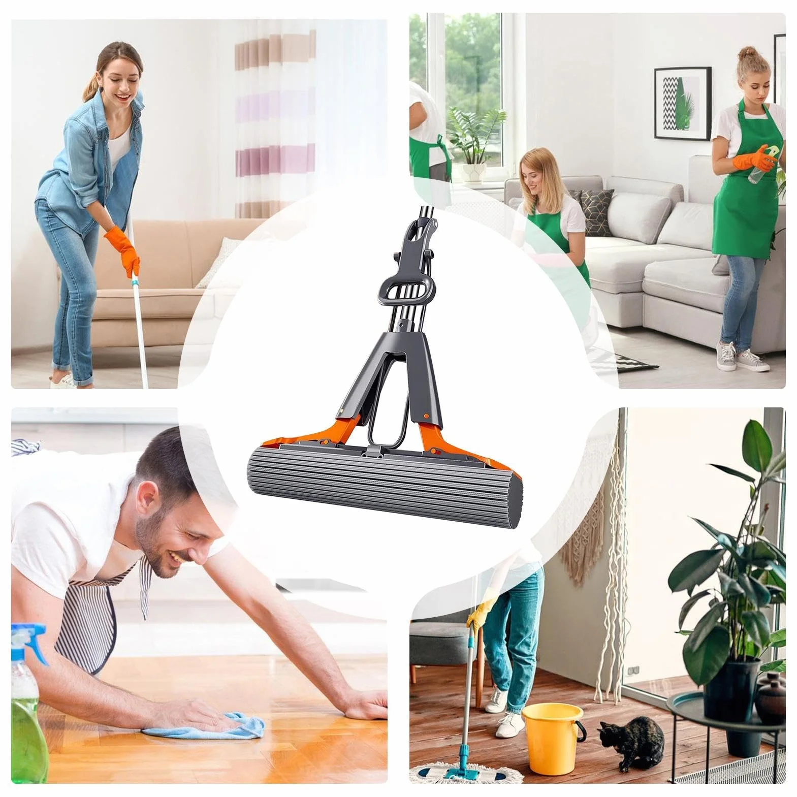 Sponge Mop 48,82 pollici in acciaio inossidabile Testa sostituibile Assorbente Bagno Mopp per casa commerciale cucina