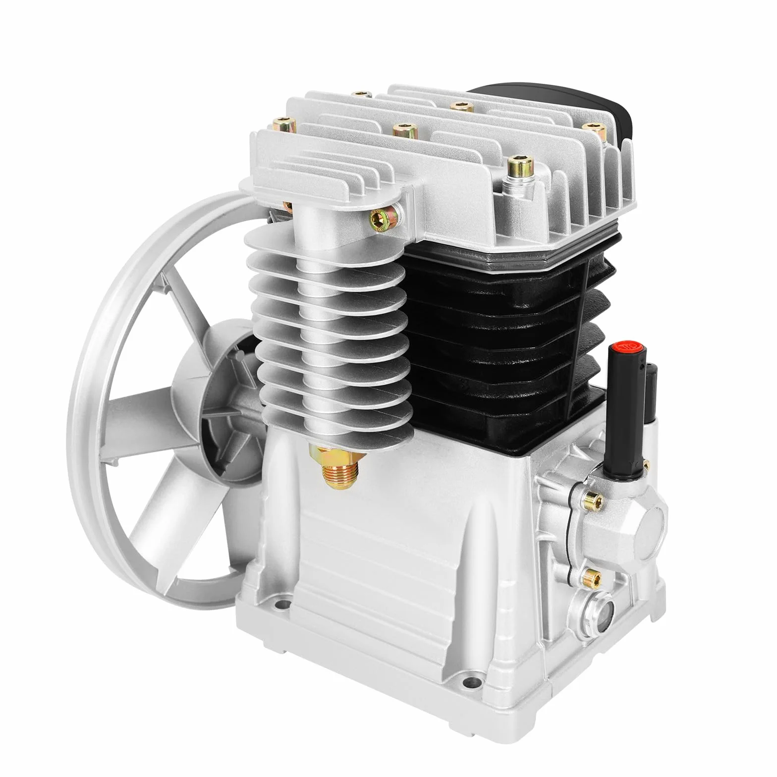 Testa della pompa del compressore d'aria, 65 mm, doppio cilindro, 420 l/min, 8 bar, testa del pistone in alluminio compatibile con motore 3HP, silenziatore e accessori inclusi