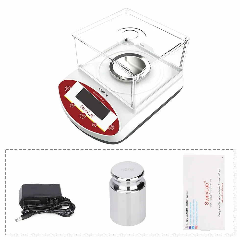 stonylab Bilancia Analitica Elettronica, 500 g x 0,01 g Bilancia da Laboratorio Bilancia Analitica di Precisione Bilancia Elettronica per Gioielli con Scudo e Display LCD, 220V