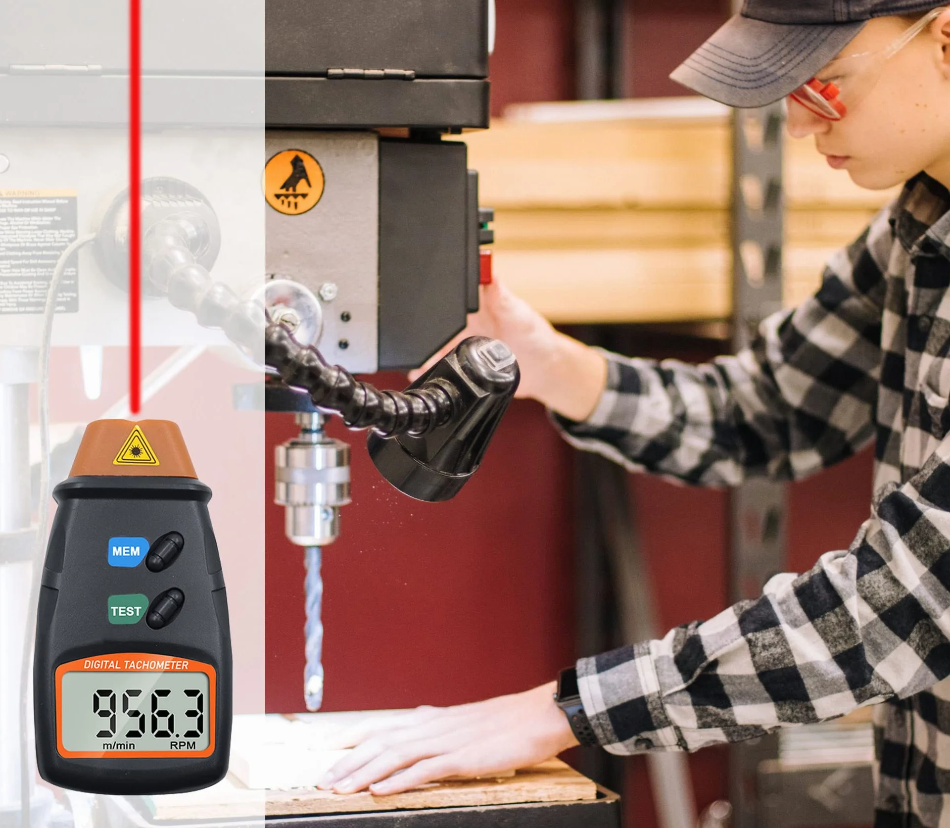 Mengshen Contagiri Digitale, Contagiri Laser Senza Contatto 2.5-99999 RPM Misuratore Di Velocità Di Rotazione Misuratore Di Velocità Con Nastro Riflettente (Batteria Da 9V Inclusa)