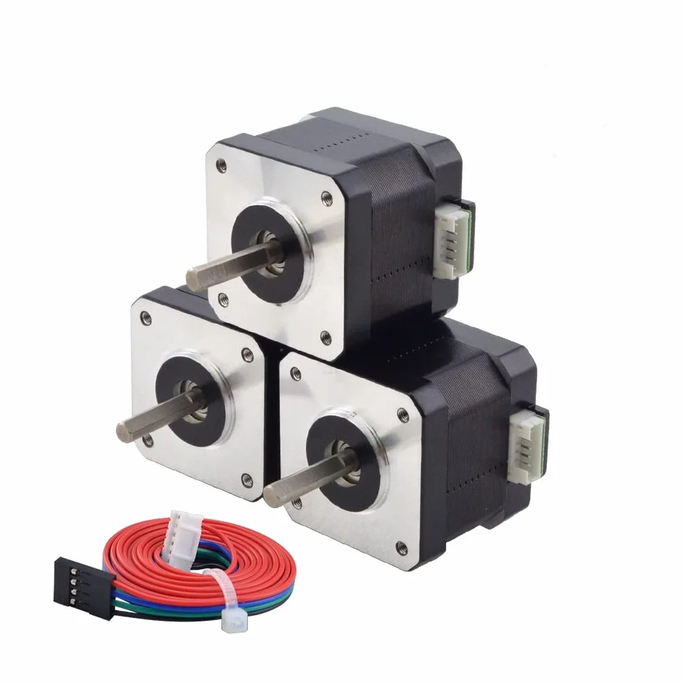 STEPPERONLINE Motore passo-passo 3 pezzi Nema 17 bipolare 42Ncm 1.5A 42x42x39mm 4 fili con cavo da 1 m e connettore per stampante 3D/fresatrice CNC, nero