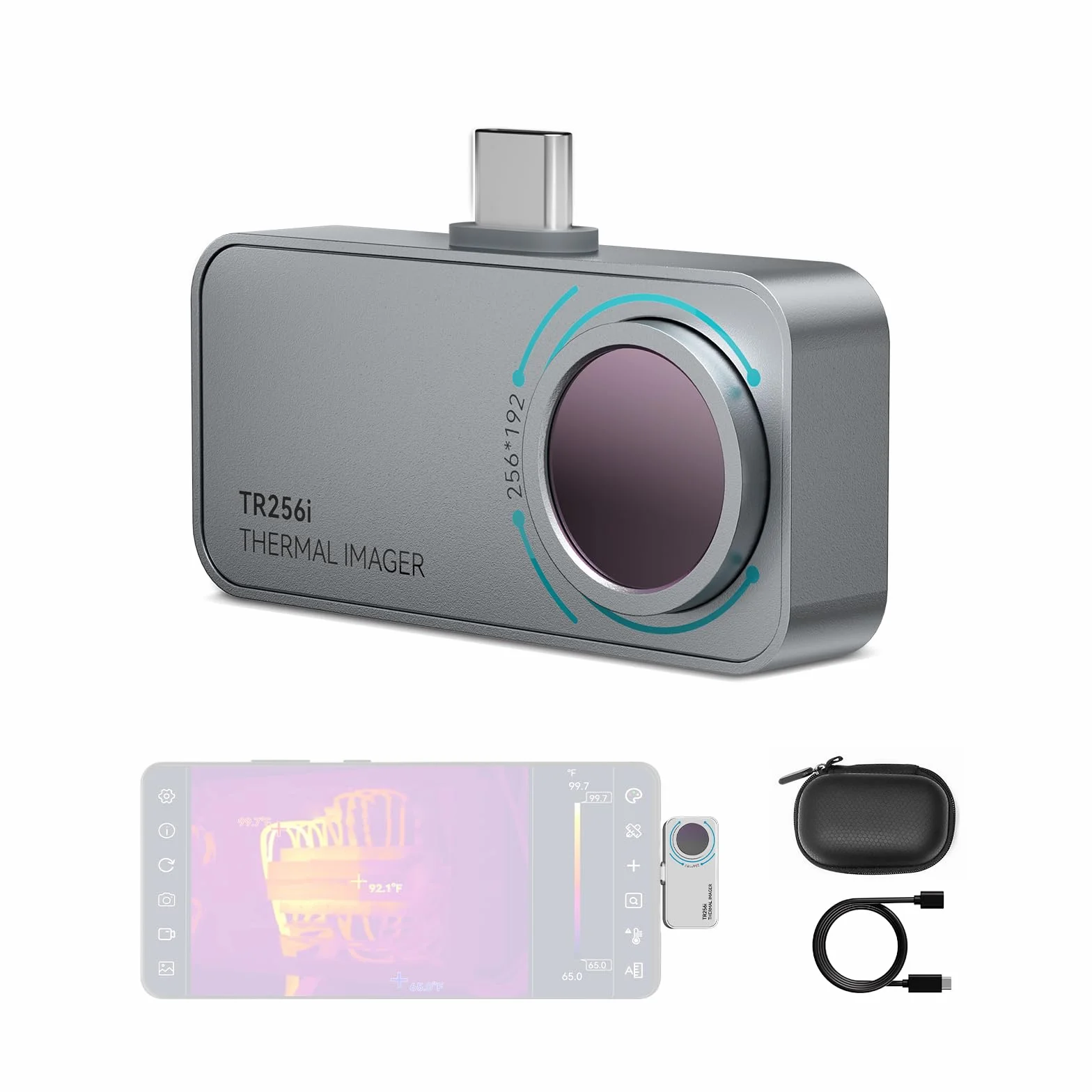 MiLESEEY TR256i Telecamera Termica per Android Type-C, 20g, Corpo in Metallo, Campo di Misurazione da -15°C a 600°C, Risoluzione 256 x 192, 3 Misurazioni di Calore e 11 Pallet Personalizzabili