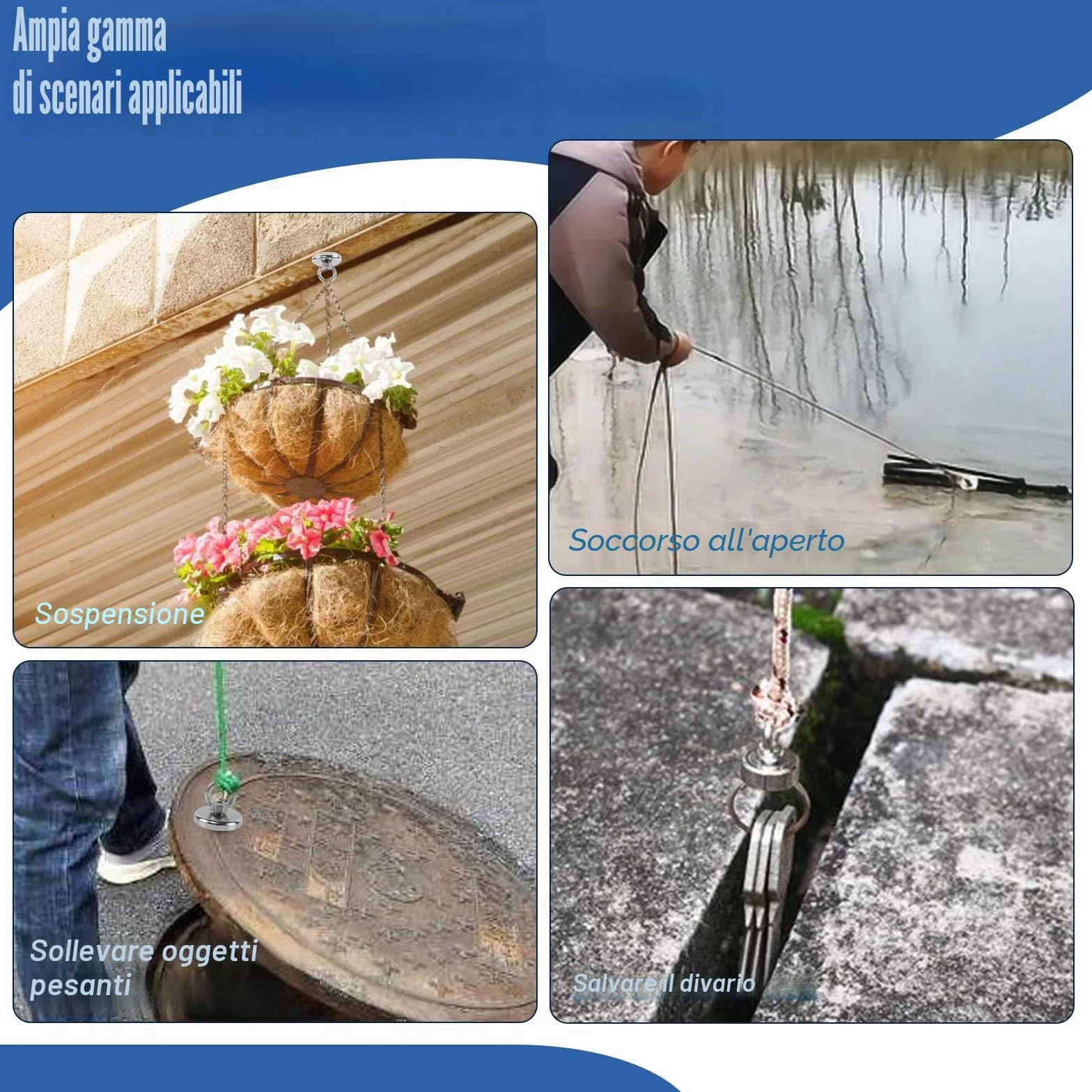 Magneti al Neodimio Extra Forti 42 mm 60kg Forza Magnete Da Pesca con Foro 2 Pezzi