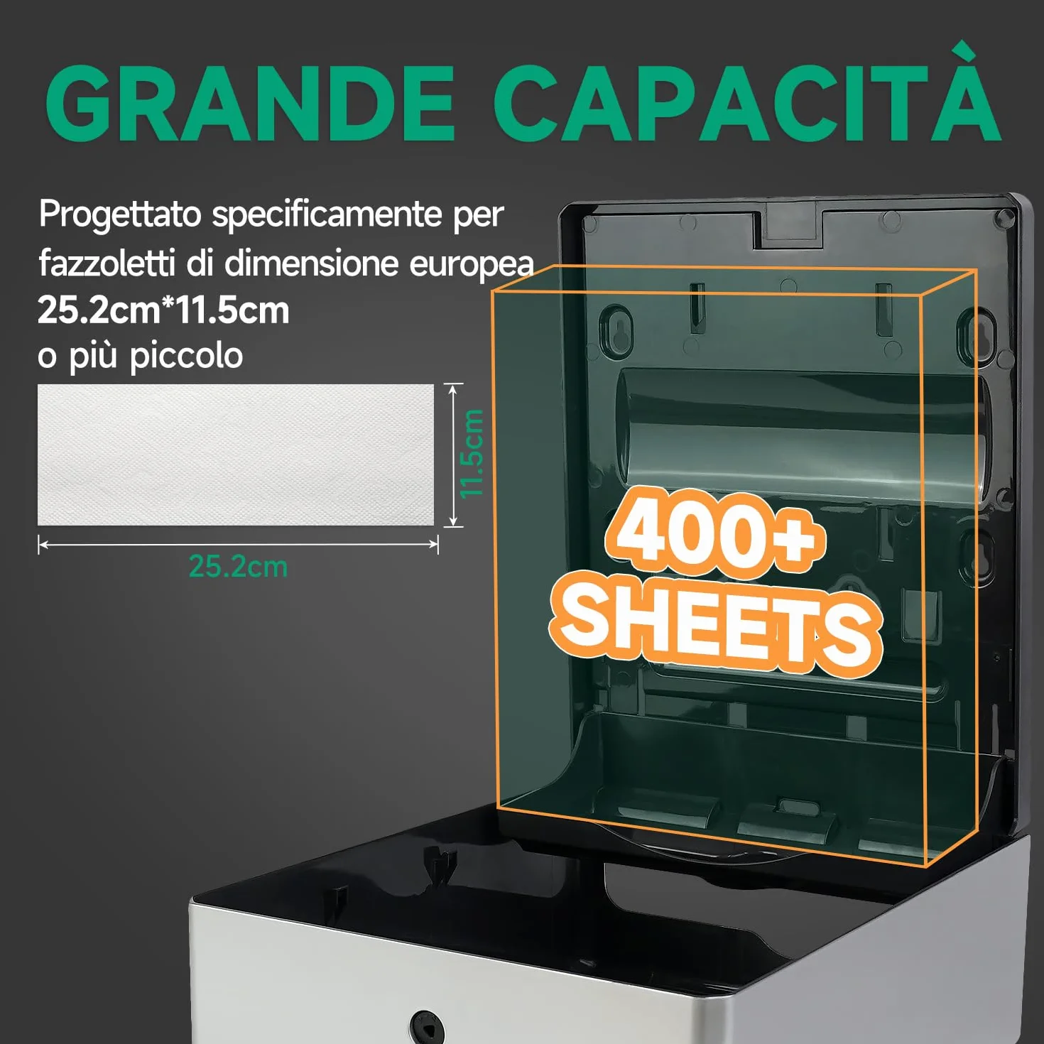 anydry Dispenser Asciugamani di Carta a Parete, Piega H3/V/ZZ, 25,2 x 11,5 cm, Modello 5302H, Argento