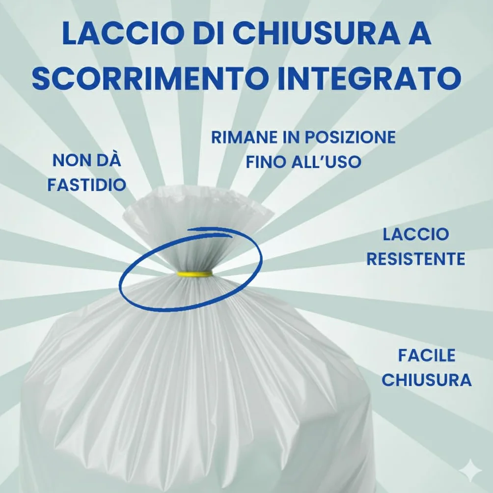 FRIO - 200 sacchetti grandi, 150 litri, trasparenti, sacchi spazzatura condominiali formato scorta per bidone raccolta differenziata, con legacci. Buste spazzatura 80x120 cm, multistrato, resistenti