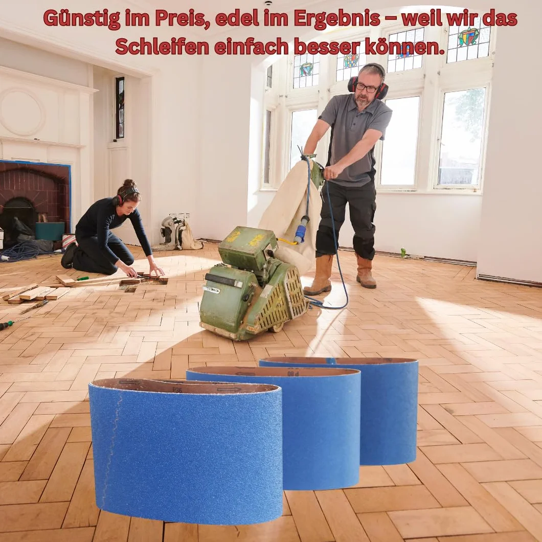 Nastro abrasivo in tessuto di zircone di alta qualità per una superficie efficiente su parquet, adatto per levigatrice a nastro, smerigliatrice – 200 x 750 mm, grana 36 (10 pezzi). Ideale per levigare