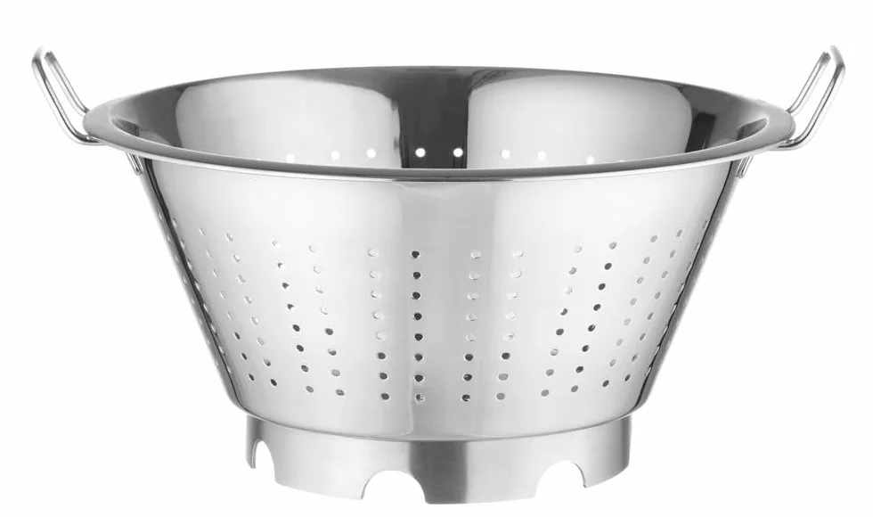 HENDI Scolapasta da cucina, cestello, colino, per cucinare e lavare pasta, verdure, frutta, insalate, rotondo, forato, con base e 2 maniglie, ø415x(H)210 mm, acero inoxidable