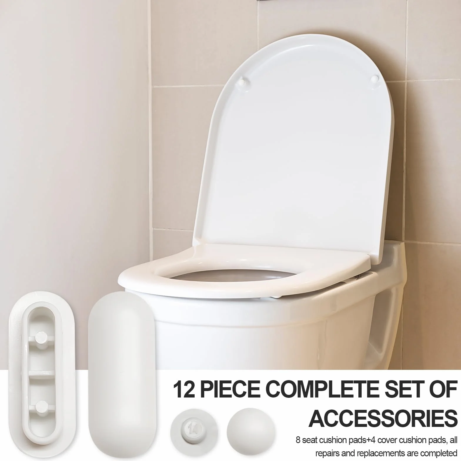 Kit Completo 12 Pezzi per Sedile WC Paracolpi Fissaggi Gommini Universali Bianco