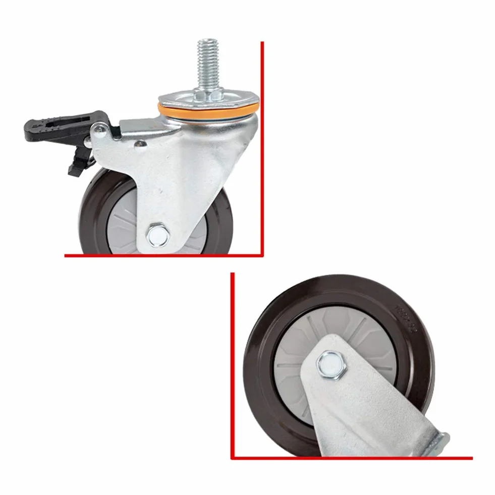 4 Ruote Per Carichi Pesanti M14 Filetto M16 Ruote Con Gambo Gomma Da Cancellare Silenzioso Universale Perno 400kg Carrello Industriale Ruota Di Trasporto Con Freno Carrozza Ristorante Mobilia -Vite