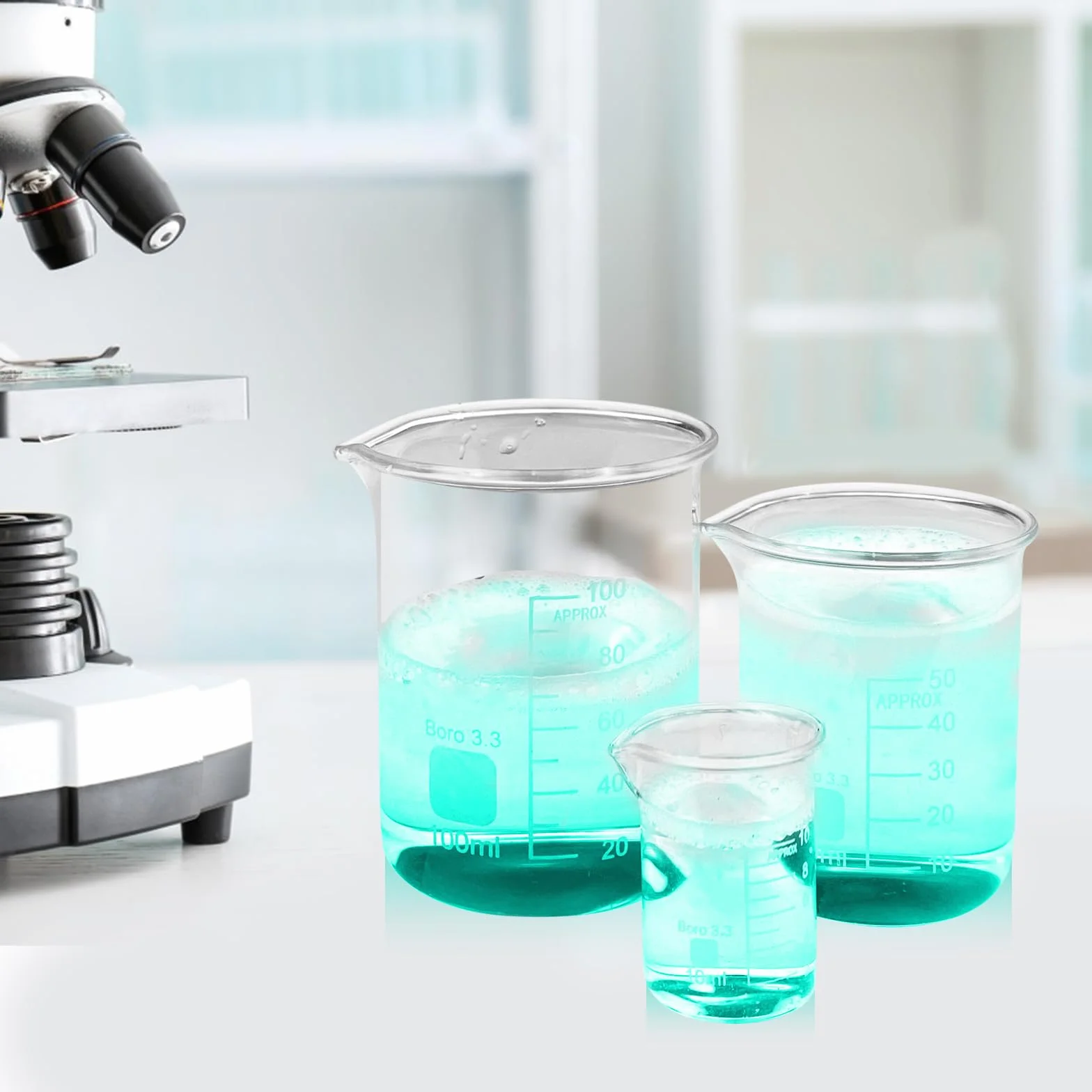 Lixiluxia 5 Pezzi Bicchiere Graduato, Becher Graduato in Vetro Borosilicato 3.3, Contenitore Graduato per Liquidi, Vetreria da Laboratorio, Misurino Graduato in 5 Dimensioni 100ml 50ml 25ml 10ml 5ml