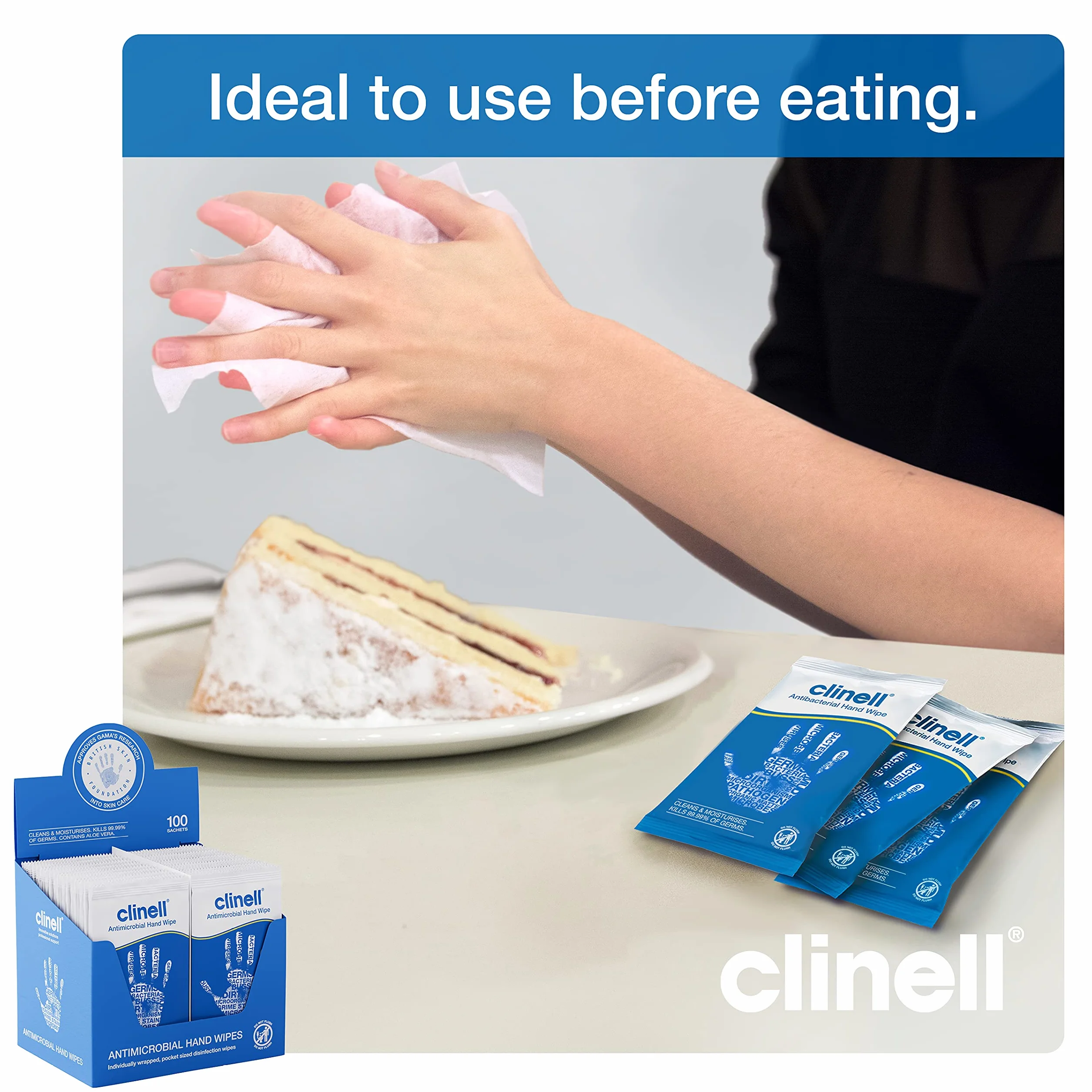 Clinell CAHW100 Salvietta antimicrobico, 100 pezzi, dermatologicamente testato