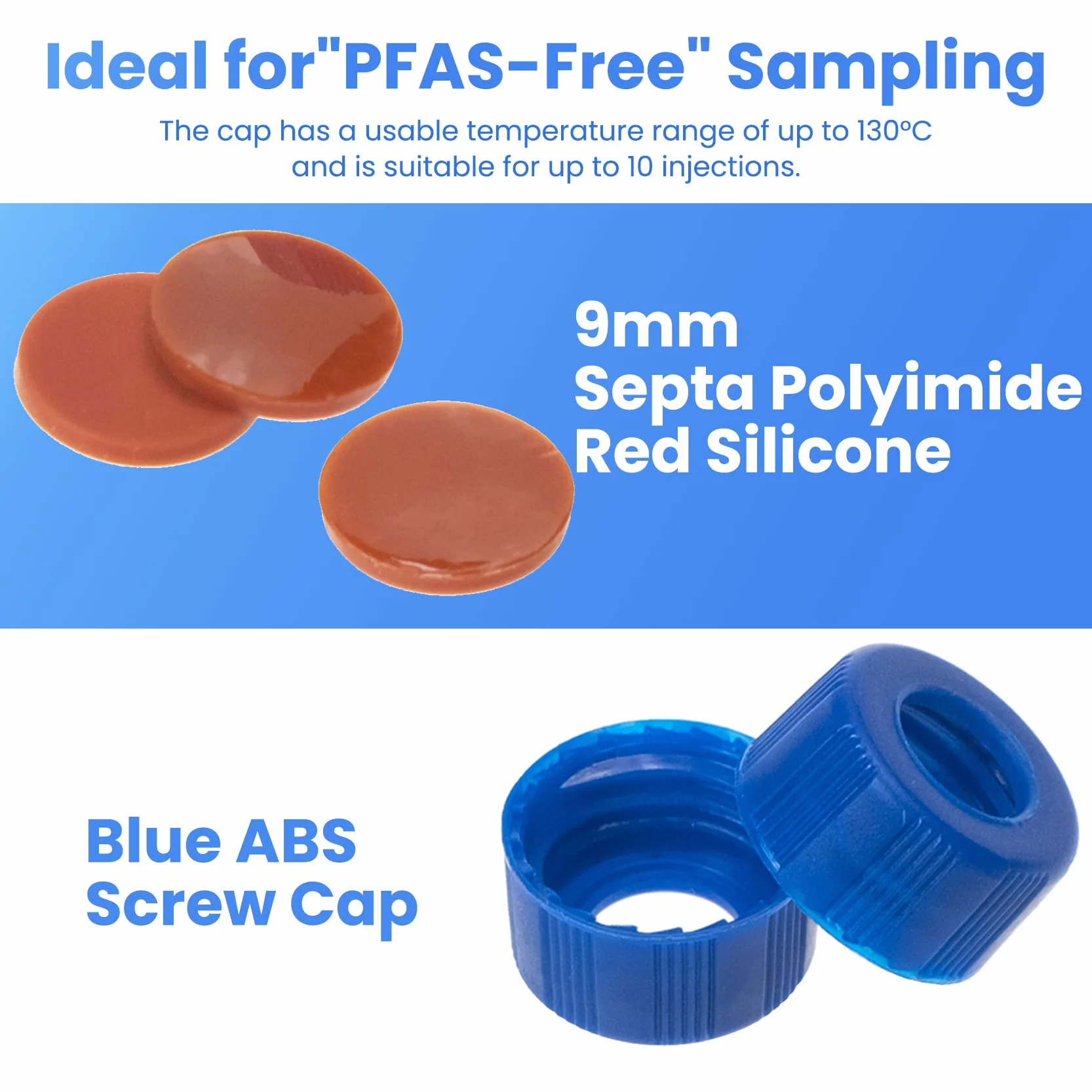 ALWSCI 2mL 9-425 PP vials per autocampionatori con graduazione. Tappo a vite a nervatura con septa da 9 mm in poliimmide/silicone rosso di 1 mm di spessore. 100pz/pz.