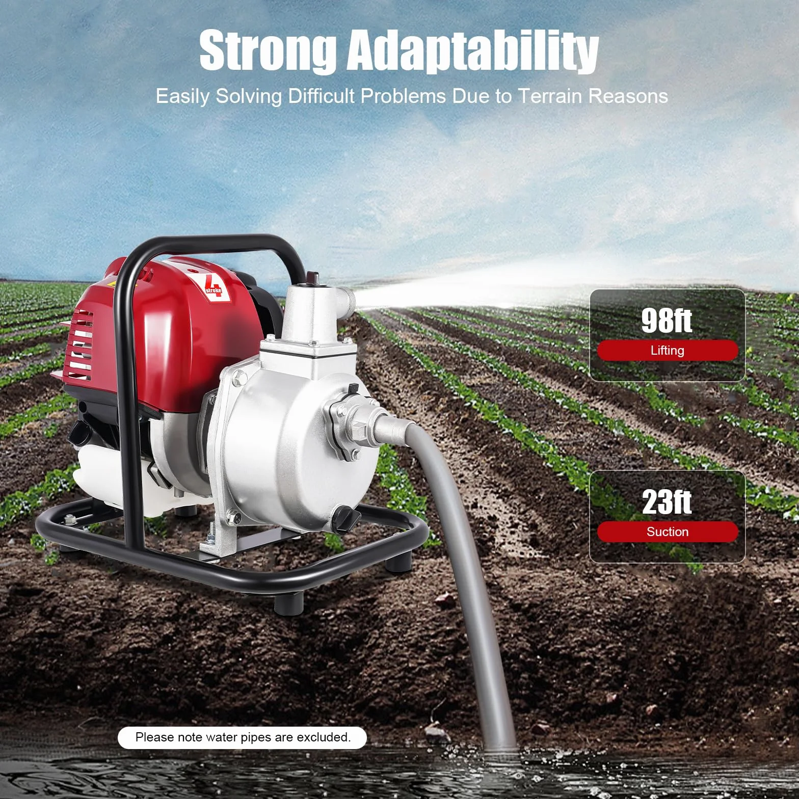 Pompa dell'acqua a 4 tempi 38 CC a benzina da giardino pompa acqua sporca 1 pollice pompa per laghetto pompa per irrigazione motore a benzina per irrigazione, trasporto dell'acqua 1,2 kW,