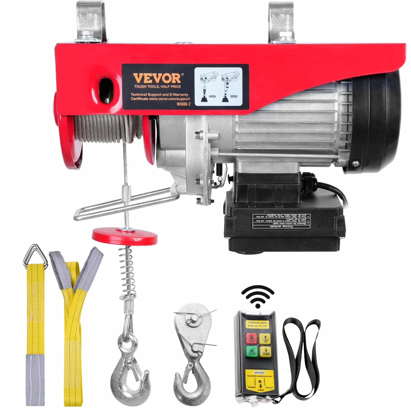 VEVOR Paranco a Leva Elettrico 850 W Carico Max. da 400 kg Motore con Telecomando Senza Filo Distanza da 10m, Paranco Elettrico a Leva per Sollevamento Carico Velocità 10 m/min Altezza 12m