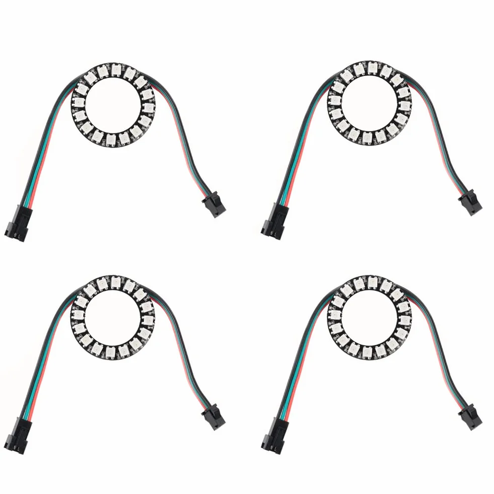 Anello LED indirizzabile WS2812 a 16 bit con cavo connettore SM2.54-3P, 16 LED WS2812B 5050 RGB con driver integrati DC5V per Arduino ESP8266 ESP32 Devkit Nodemcu (confezione da 4 pezzi)