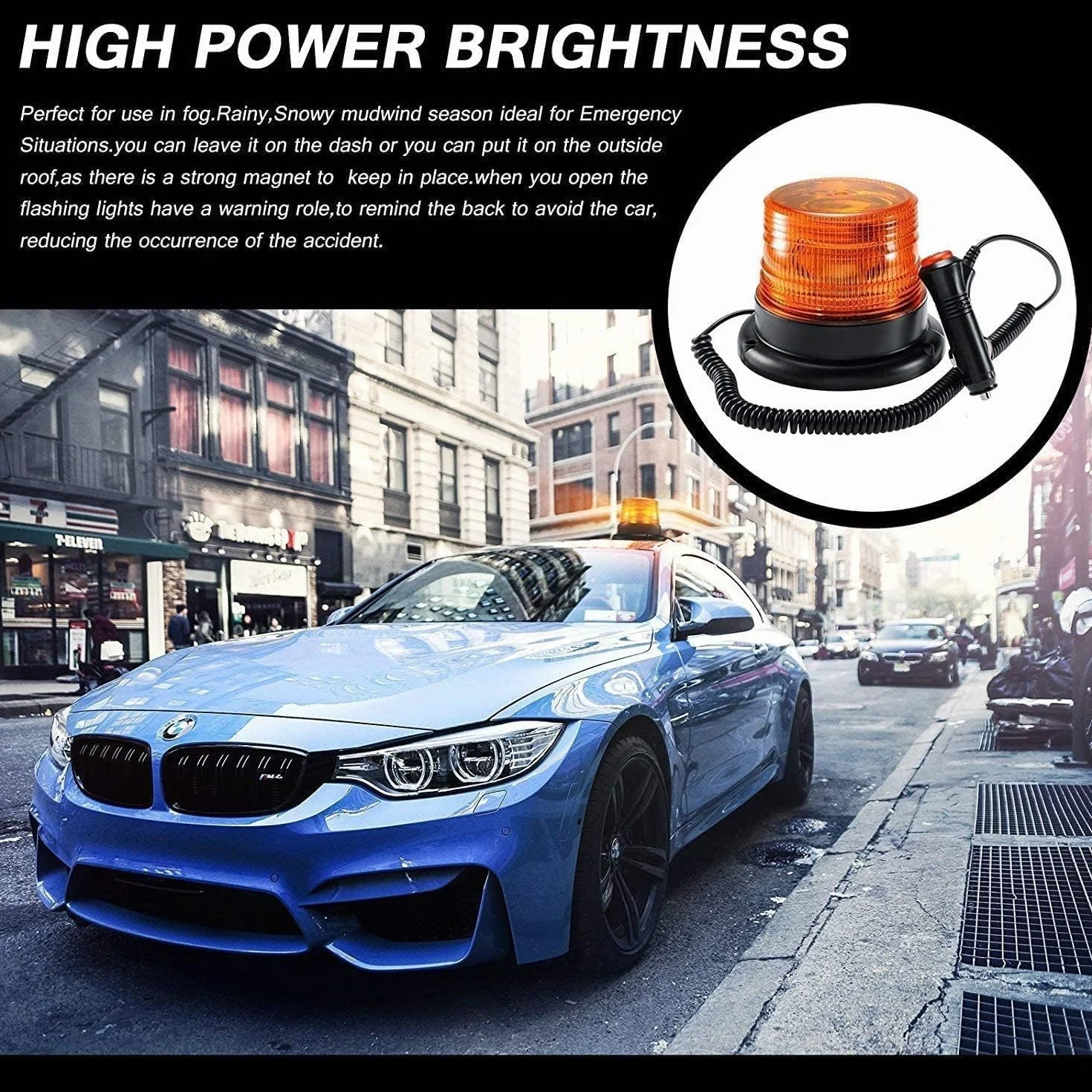 Dinfu LED lampeggiante 12V stroboscopica Ambra segnalazione lampeggiante di emergenza Orange Luce Rotante magnetica per Camion trattore