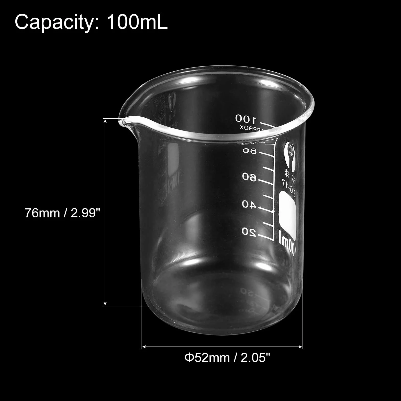 PATIKIL 3pz 100ml Bassa Forma Vetro Bicchiere, 3.3 Borosilicato Vetro Graduato Stampato Scale Misurazione Tazze con Beccuccio per Cucina Laboratorio Liquidi