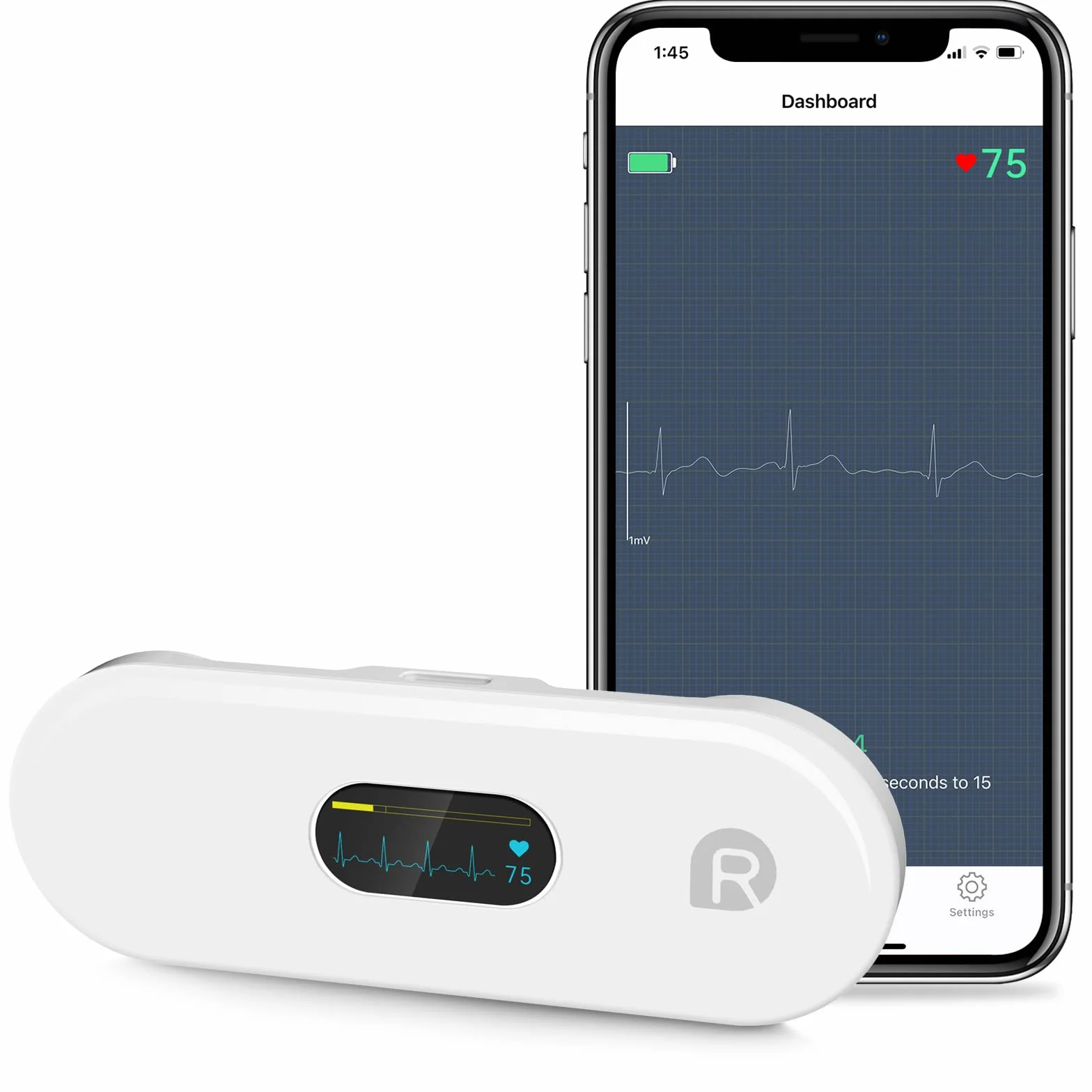 Wellue Monitor ECG Mobili DuoEK-S, Sensore Cardiaco ECG Portatile Wireless Bluetooth con Display OLED da 0,96 Pollici, Monitoraggio da 30s - 5min, Cardiofrequenzimetro, APP per iOS e Android