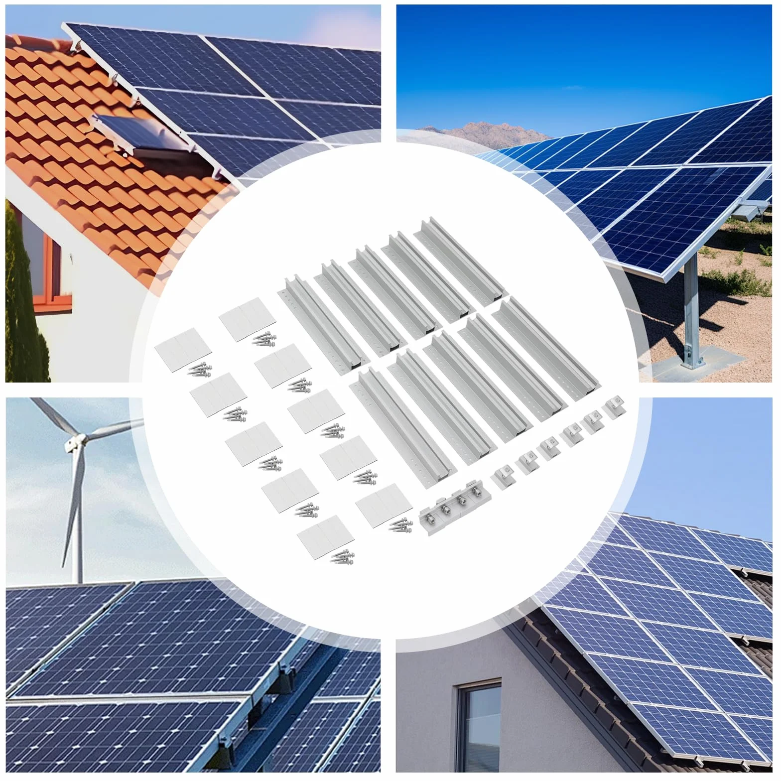 10 binari per pannello solare, set di supporti per pannello solare, supporto regolabile, pannello solare in alluminio, lamiera trapezoidale, tetto piatto PV, sistema di fissaggio fotovoltaico