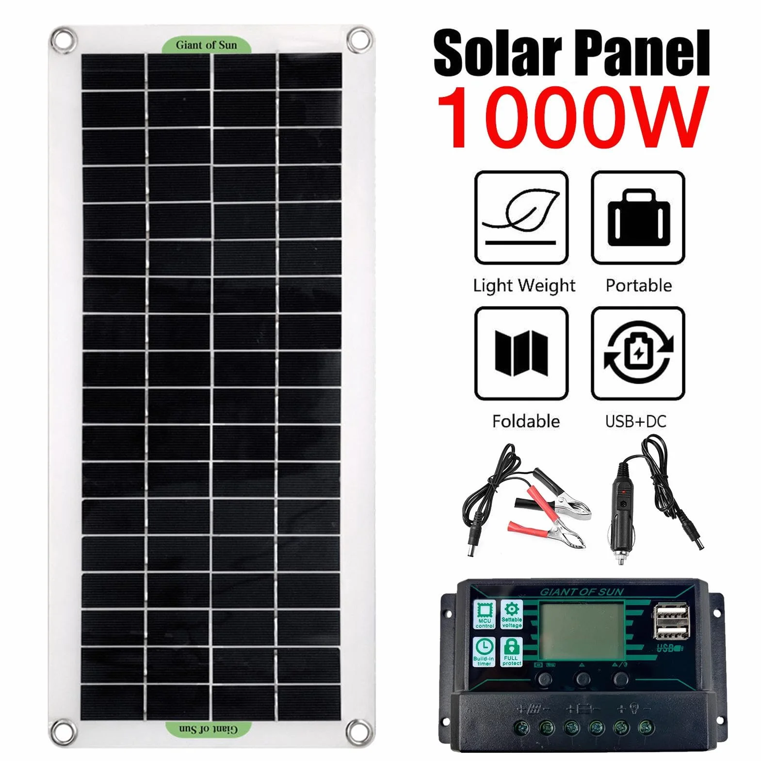 Pannello solare - Kit completo per energia solare da 1000 W con pannello solare e inverter | Modulo solare fotovoltaico monocristallino con inverter | Kit solare completo per veicoli automatici con