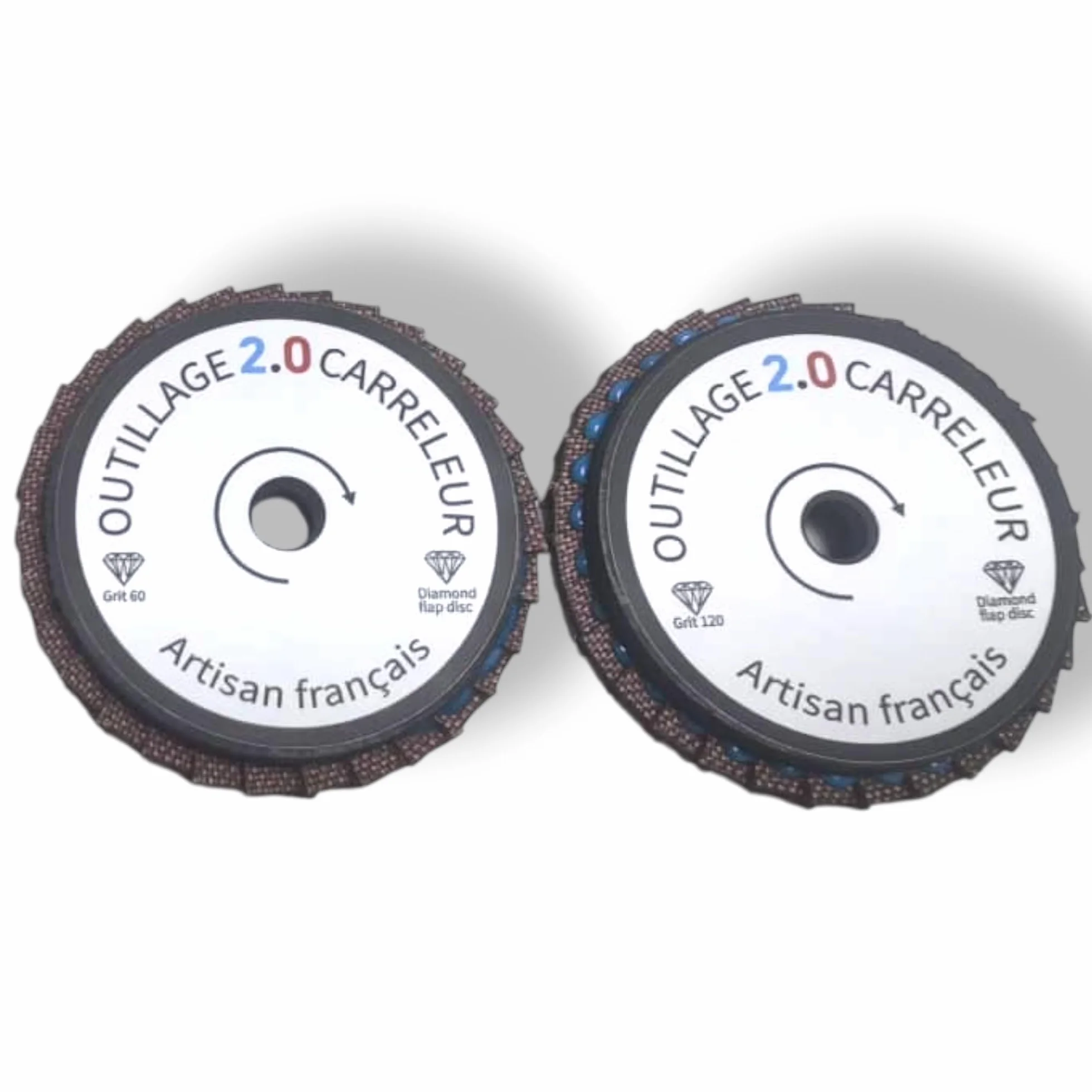 Kit 2 Mini Dischi Diamantati a Lamelle 50 mm M14 – grana 60 + 120 – levigatura e finitura piastrelle, ceramica, pietra – per smerigliatrice – Outillage Carreleur 2.0