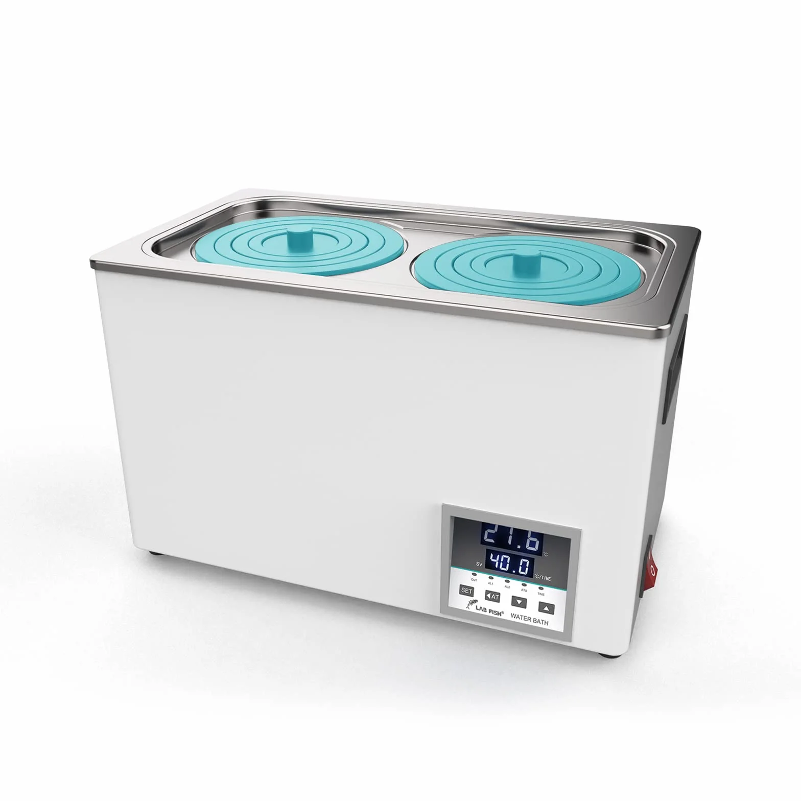 LAB FISH Bagnomaria da Laboratorio Termostatico Bagno d'acqua 6L, 600W - Doppia Apertura, Acciaio Inox - Termostato di Precisione ±0,1°C - Timer 0-999min - Display LED