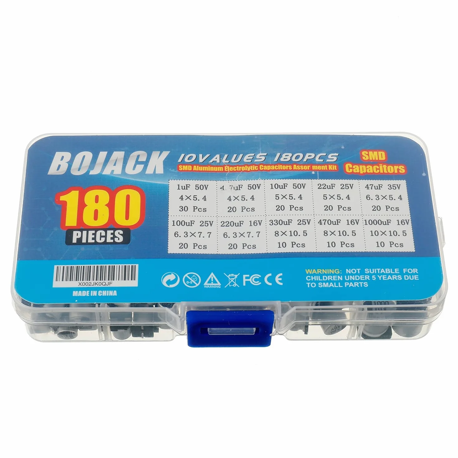 BOJACK 10 Valori 180 Pezzi 1 uF ~ 1000 uF SMD Kit assortimento di condensatori elettrolitici in alluminio