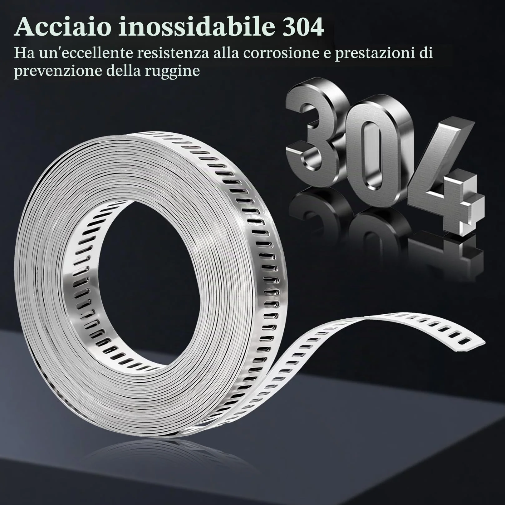 Fascette Metalliche Stringitubo Acciaio Inox 304 Regolabili, Cinghia Forata per Tubi Acqua Gas, 10 Clips