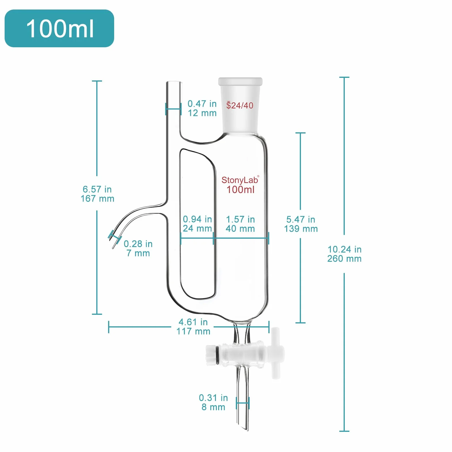 Stonylab Separatore Ricevitore per Acqua e Olio 100 ml con Giunto 24/40